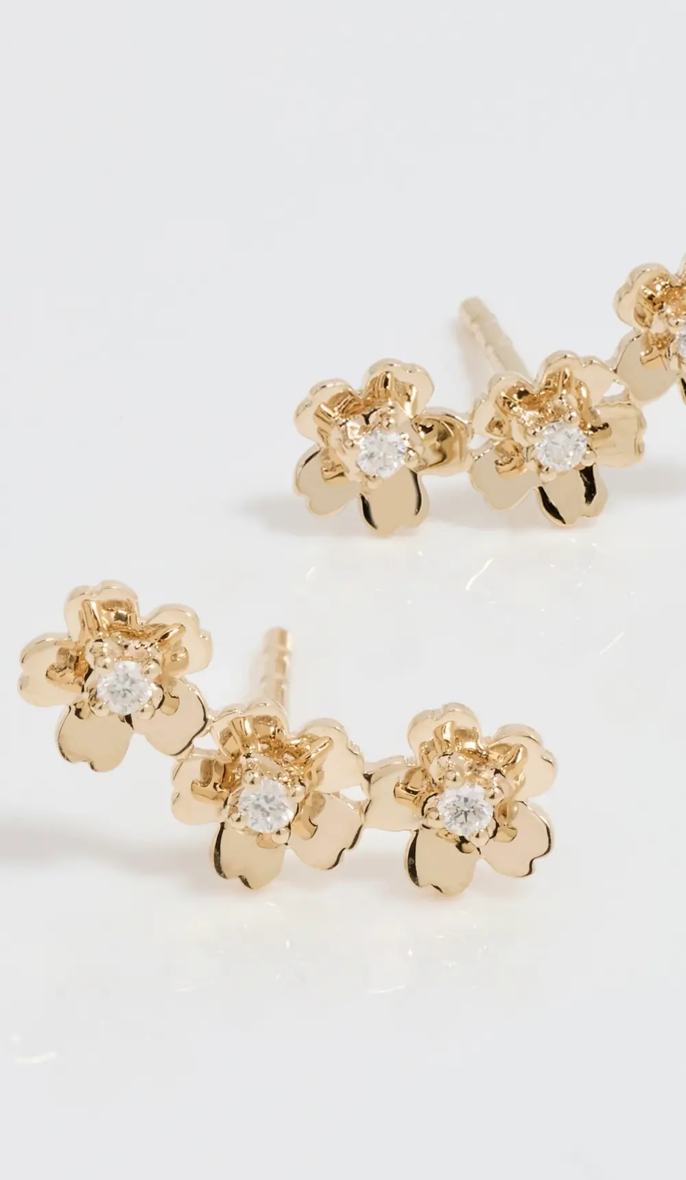 EF Collection 14k Mini Cherry Blossom Stud Ear Climber Earrings