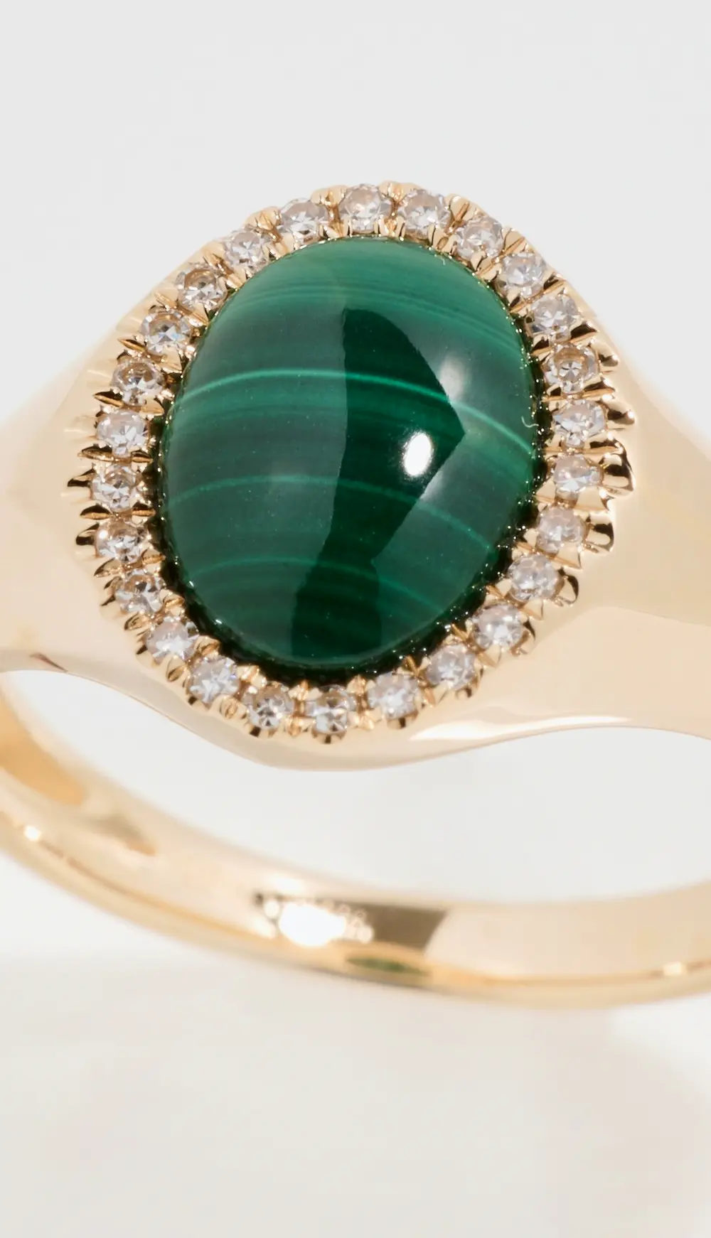 EF Collection 14k Diamond & Malachite Cabochon Signet Ring