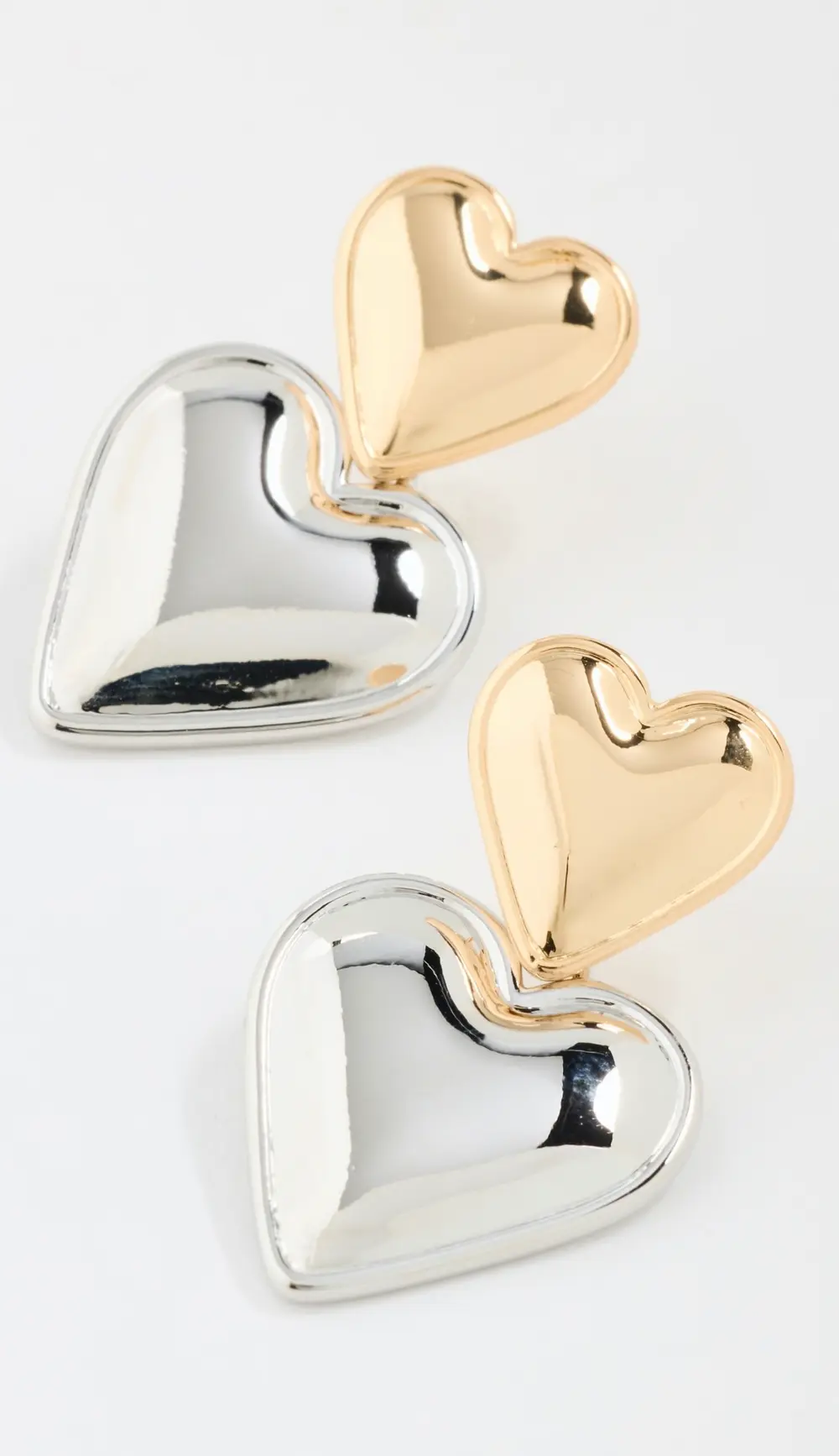 By Adina Eden Two Tone Double Heart Drop Stud Earrings