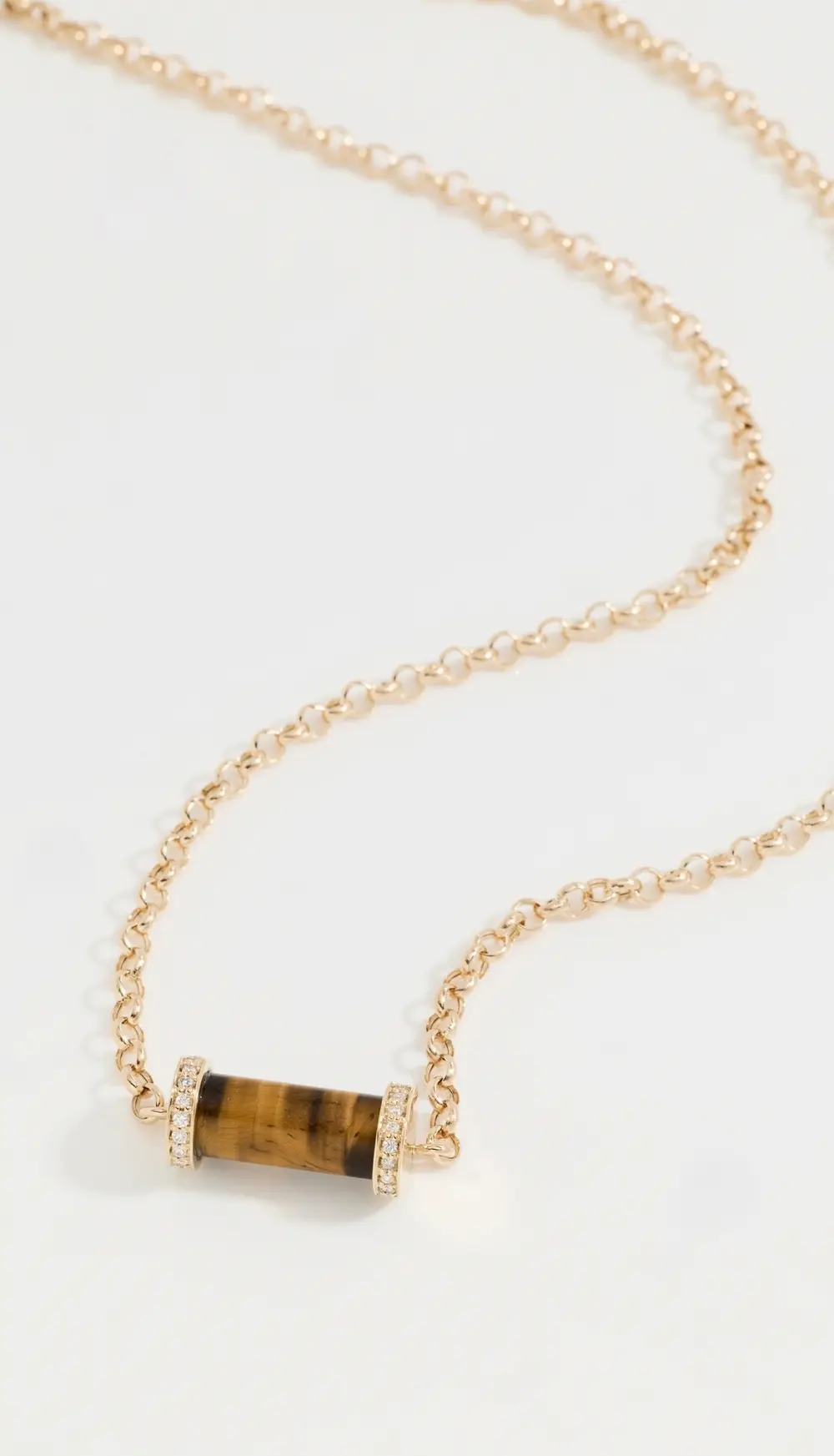 Zoe Chicco 14k Gold & Tigers Eye Pendant with Diamonds On Rolo Chain Necklace