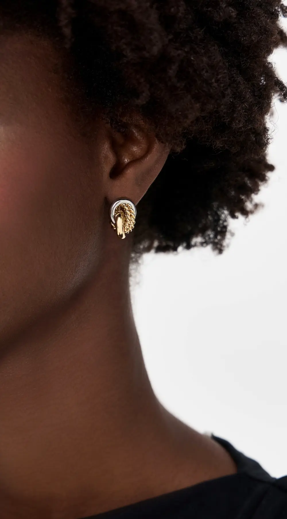 Kenneth Jay Lane Two-Tone Gold and Silver Knot Pierced Earrings