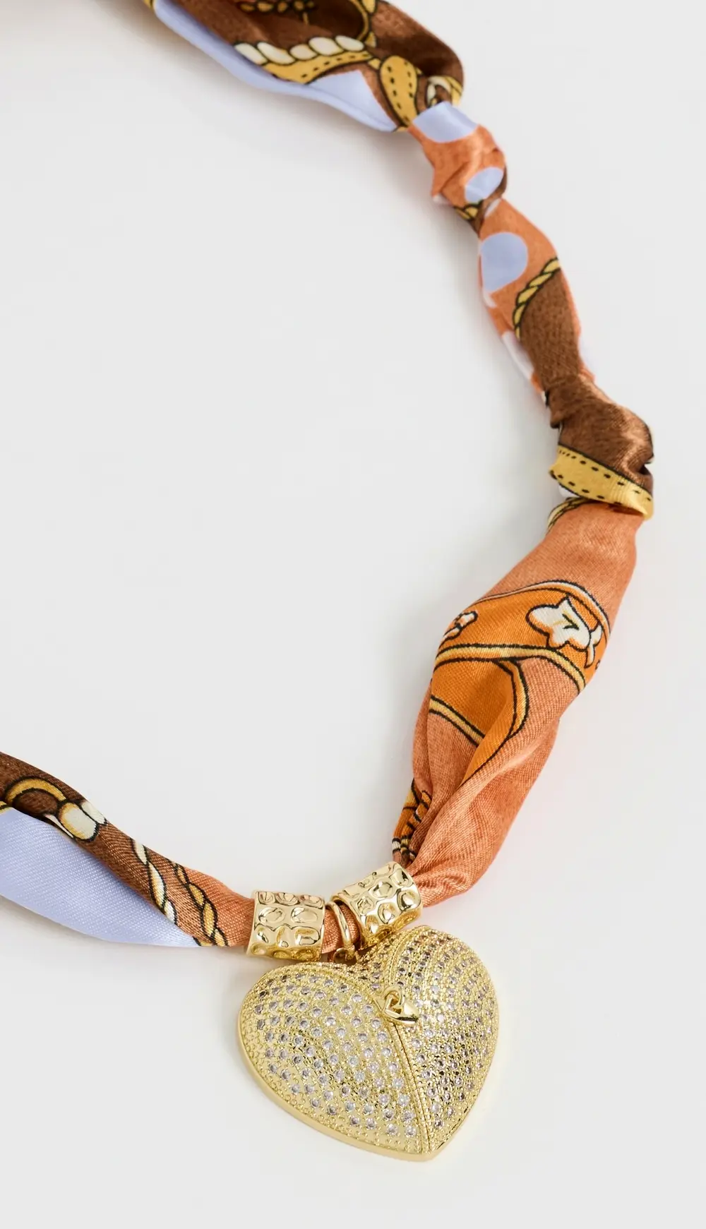 By Adina Eden Puffy Cubic Zirconia Heart Satin Scarf Necklace