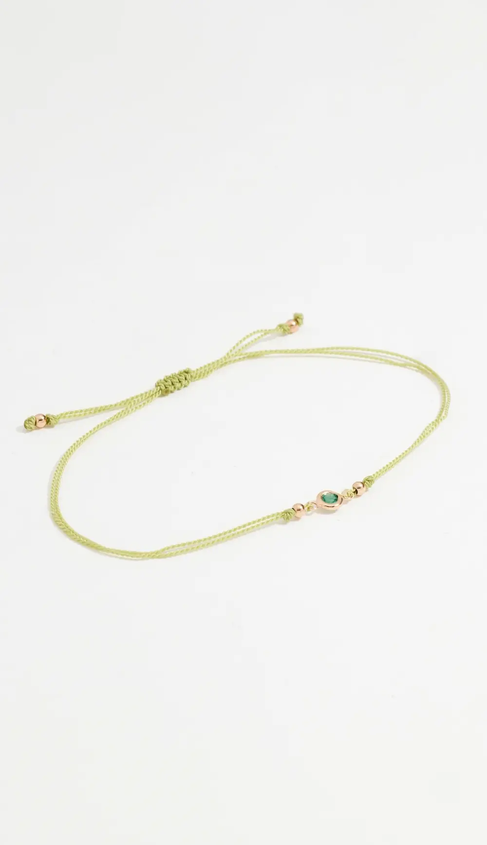 Zoe Chicco 14k Gold Floating Emerald on Light Green Cord Bracelet