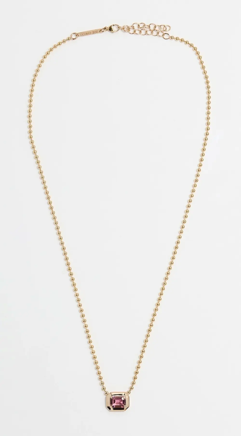Zoe Chicco 14k Gold One of A Kind Emerald Cut Pink Tourmaline Bead Chain Necklace