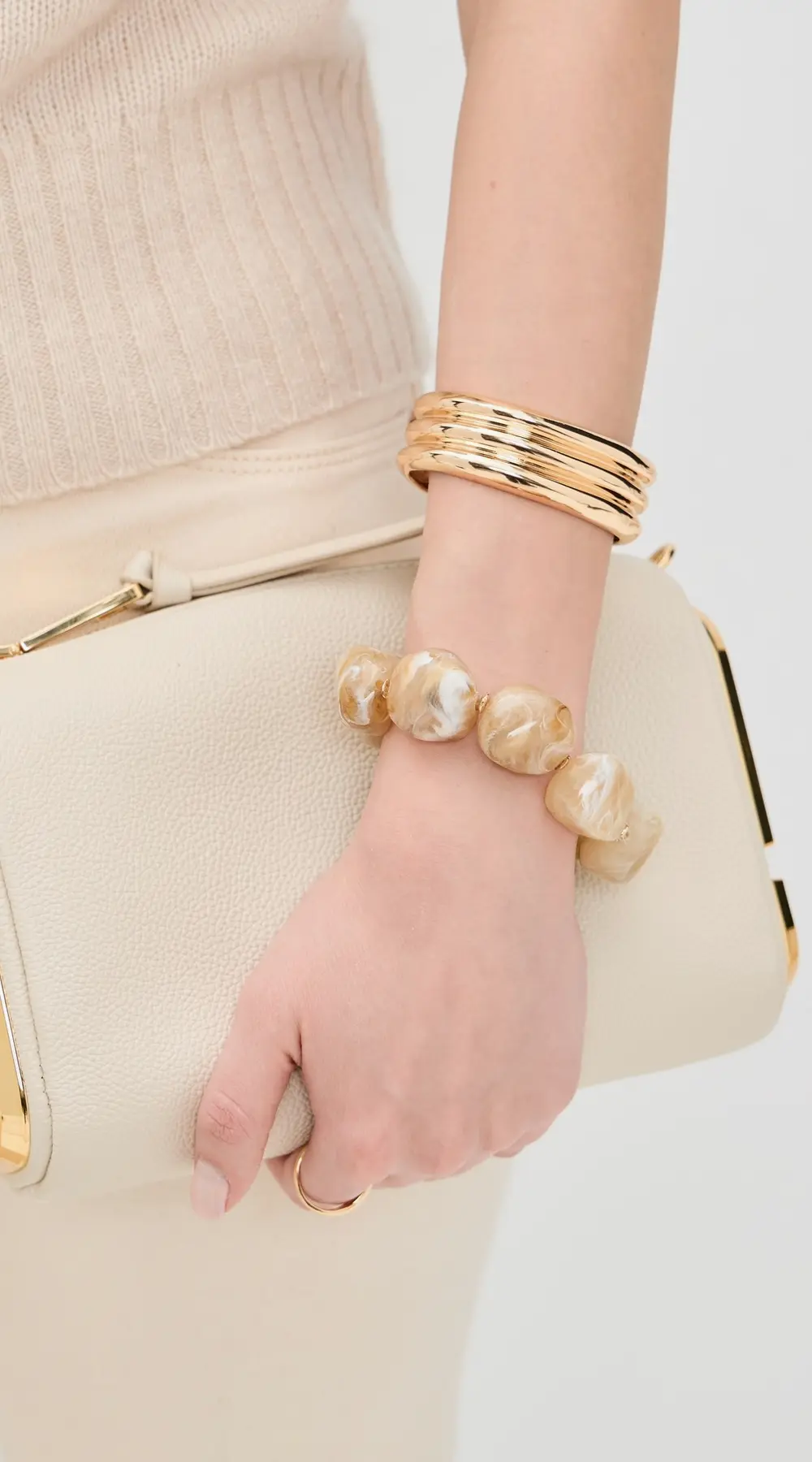 By Adina Eden Neutral Stone Beaded Stretch Bracelet