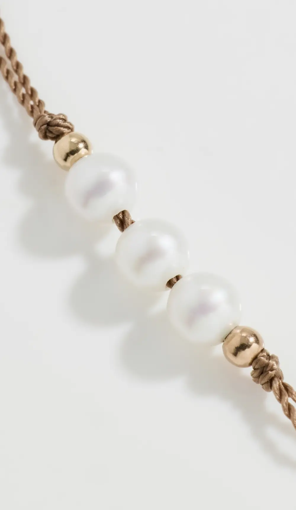 Zoe Chicco 14k Gold Beads with 3 Pearls on Taupe Cord Bracelet