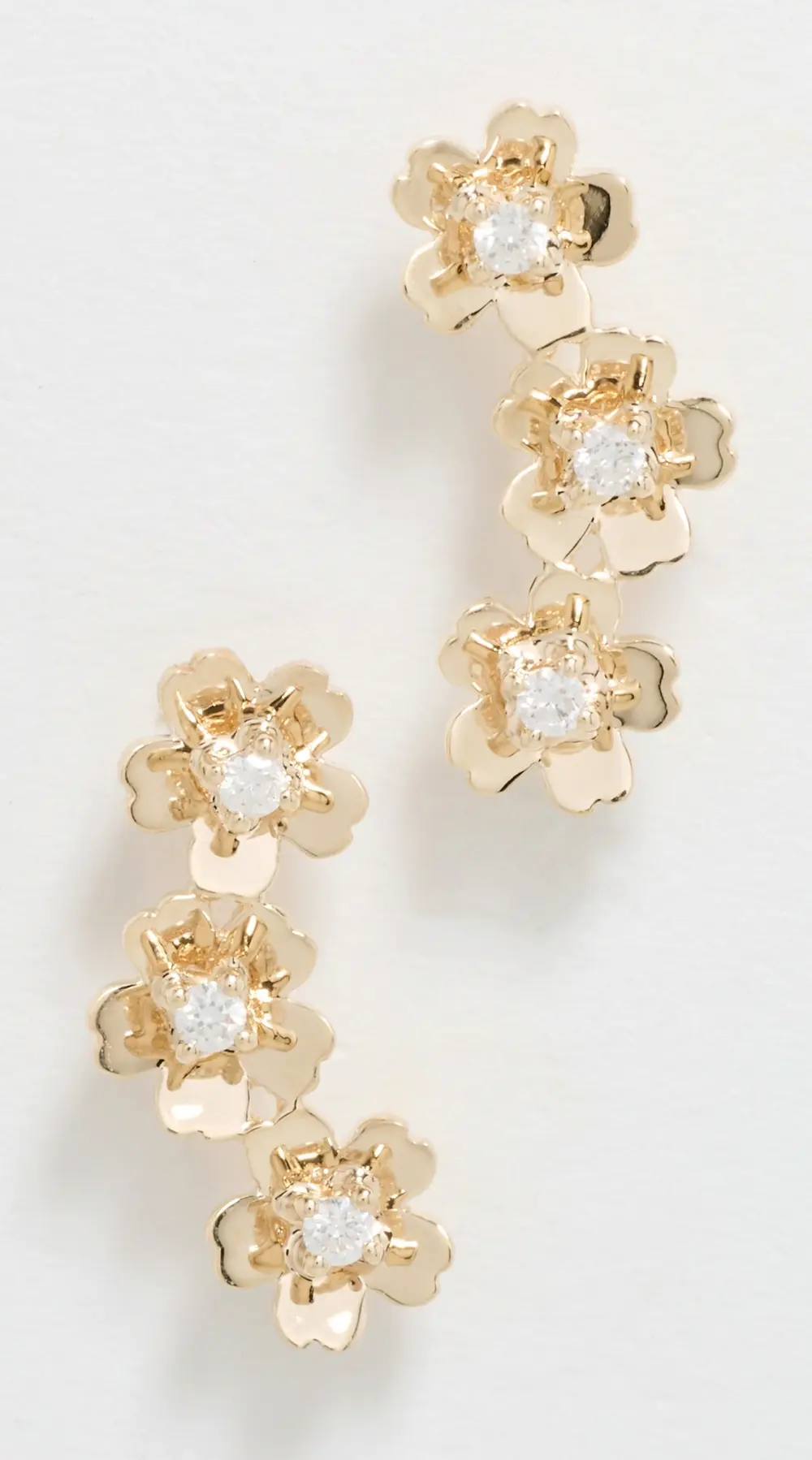 EF Collection 14k Mini Cherry Blossom Stud Ear Climber Earrings