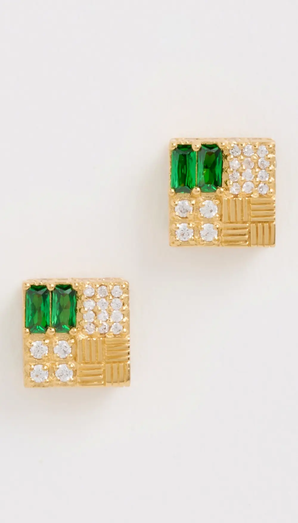 Gwen Beloti Woven Chunky Cube Emerald Stud Earrings