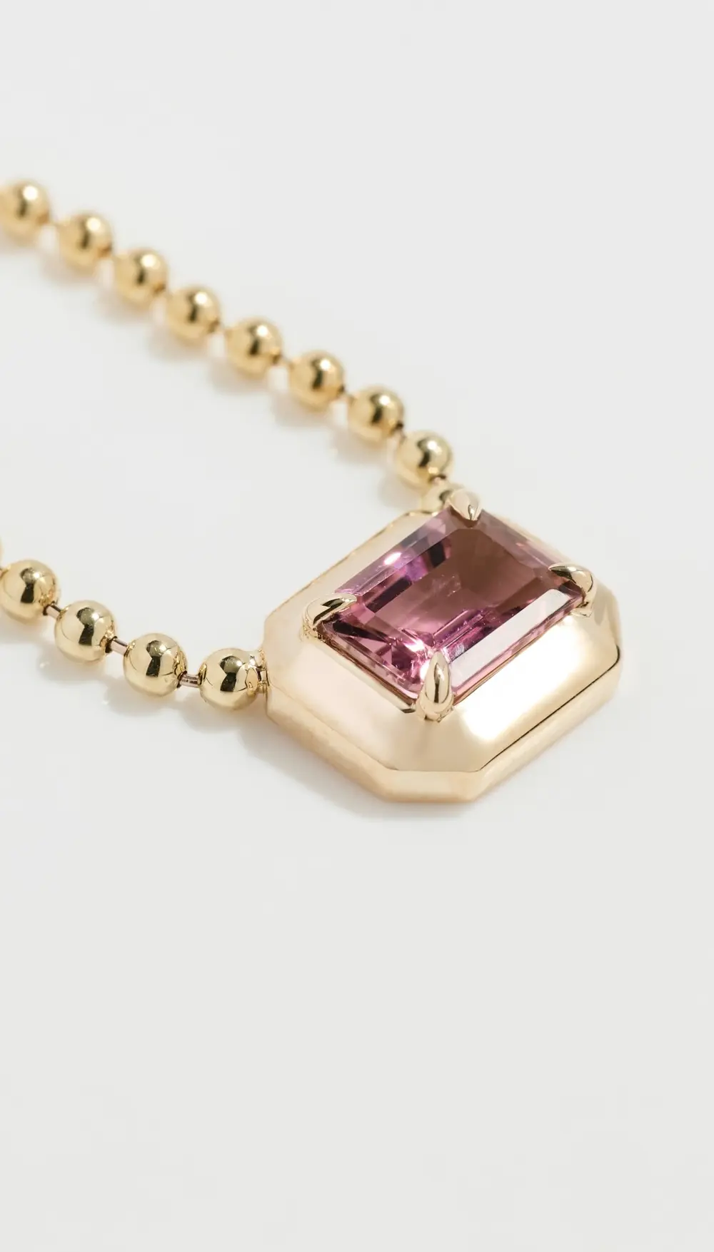 Zoe Chicco 14k Gold One of A Kind Emerald Cut Pink Tourmaline Bead Chain Necklace