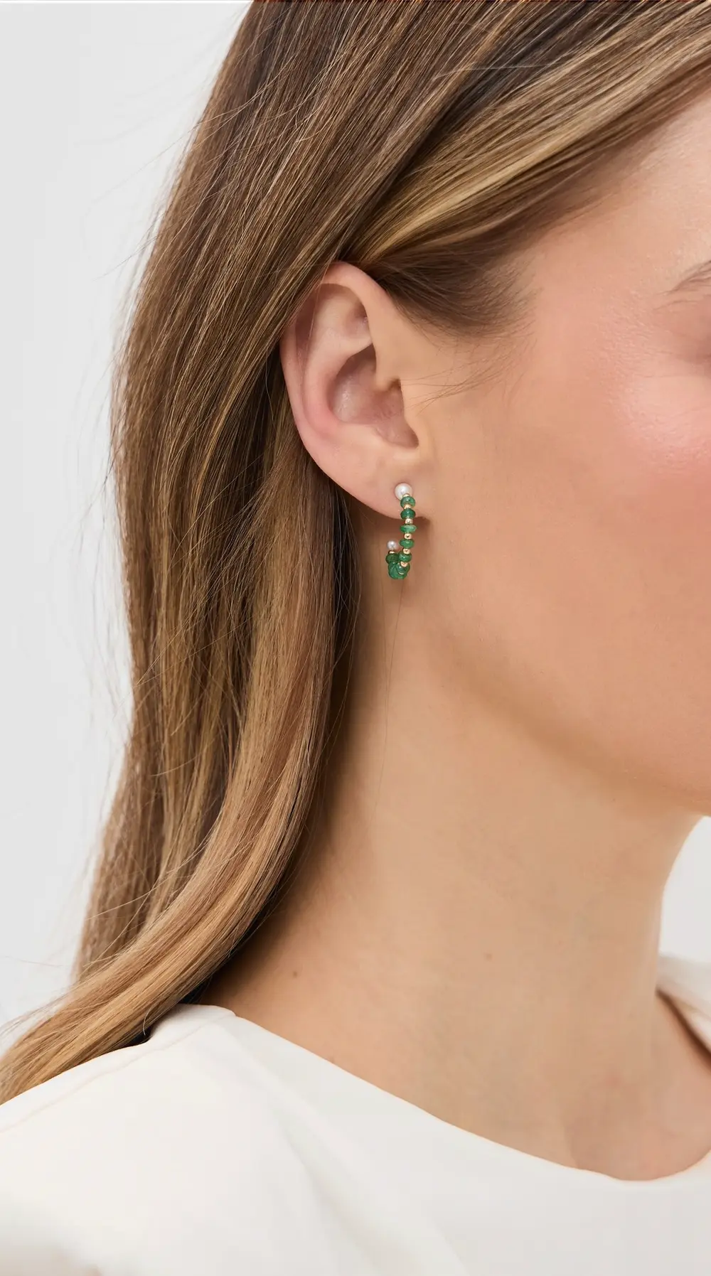 JIA JIA 14k Small Emerald Pearl Bead Hoop Earrings