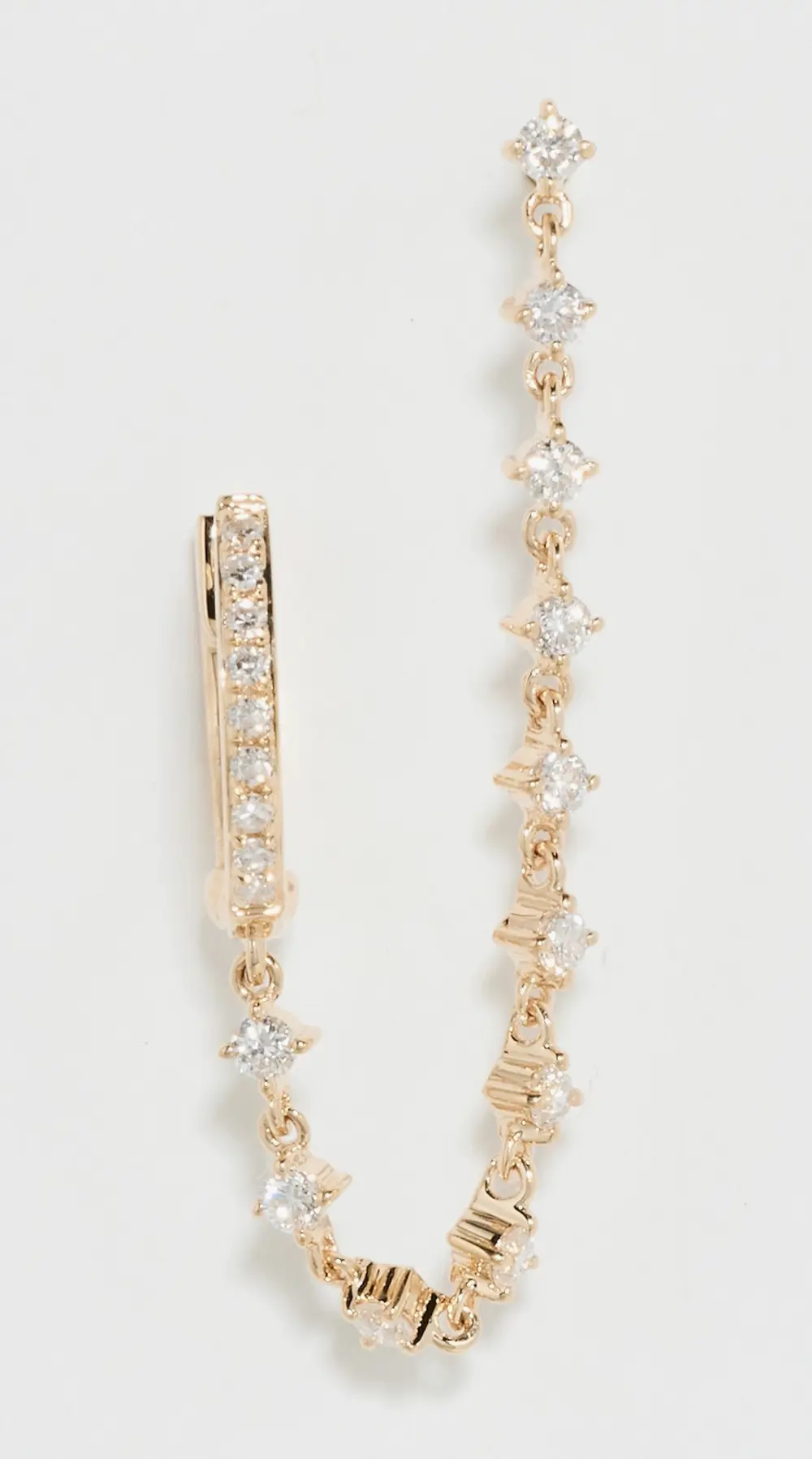 EF Collection Diamond Mini Huggie and Prong Set Chain Stud Earring