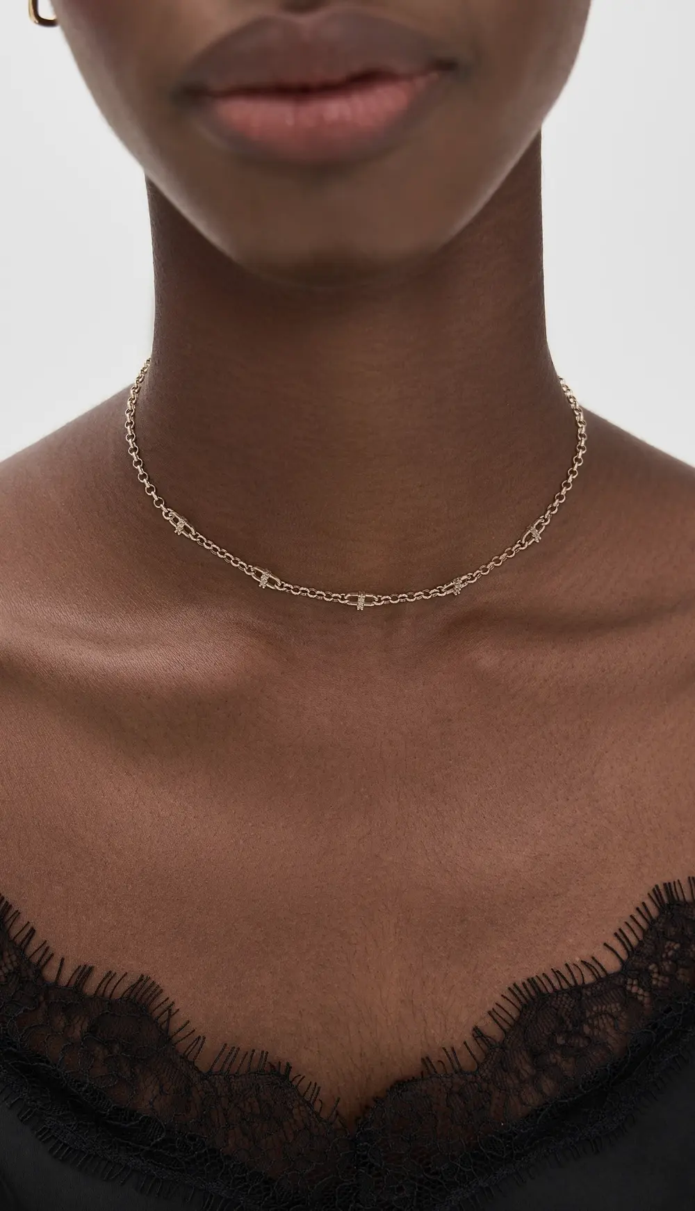 Zoe Chicco 14k Gold Rolo Chain Station Diamond Links Necklace