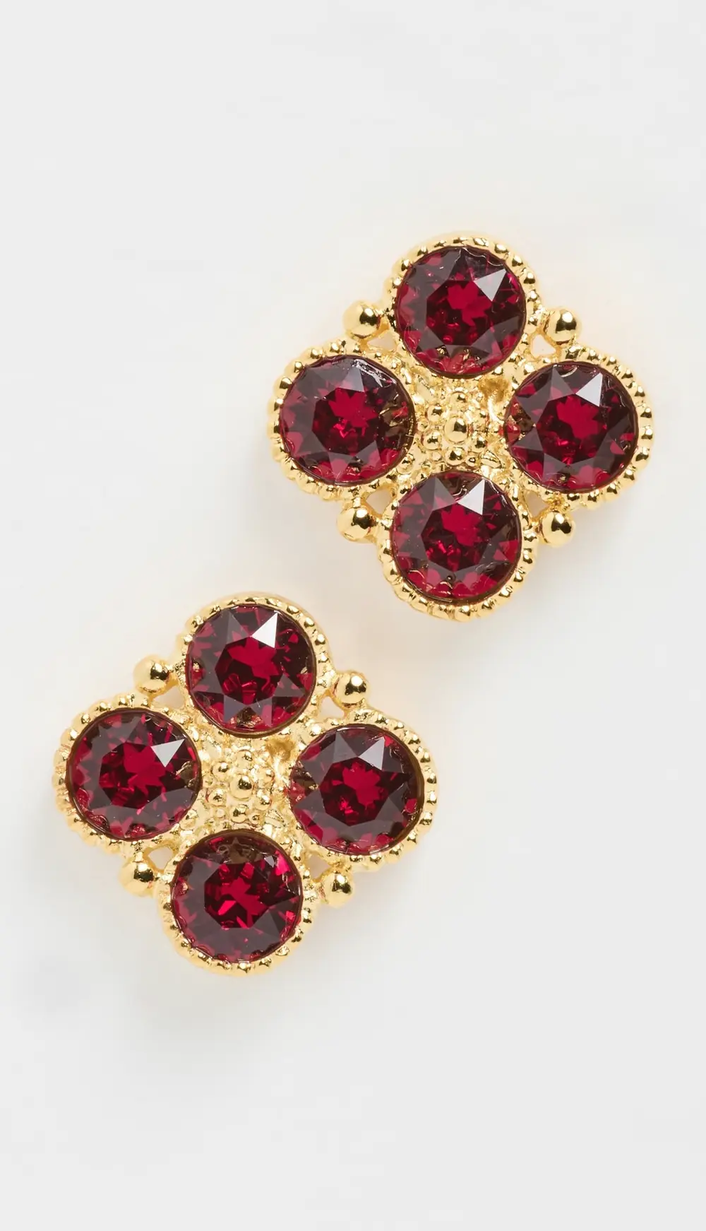 Kenneth Jay Lane Gold Earrings with Four Faceted Ruby Stones