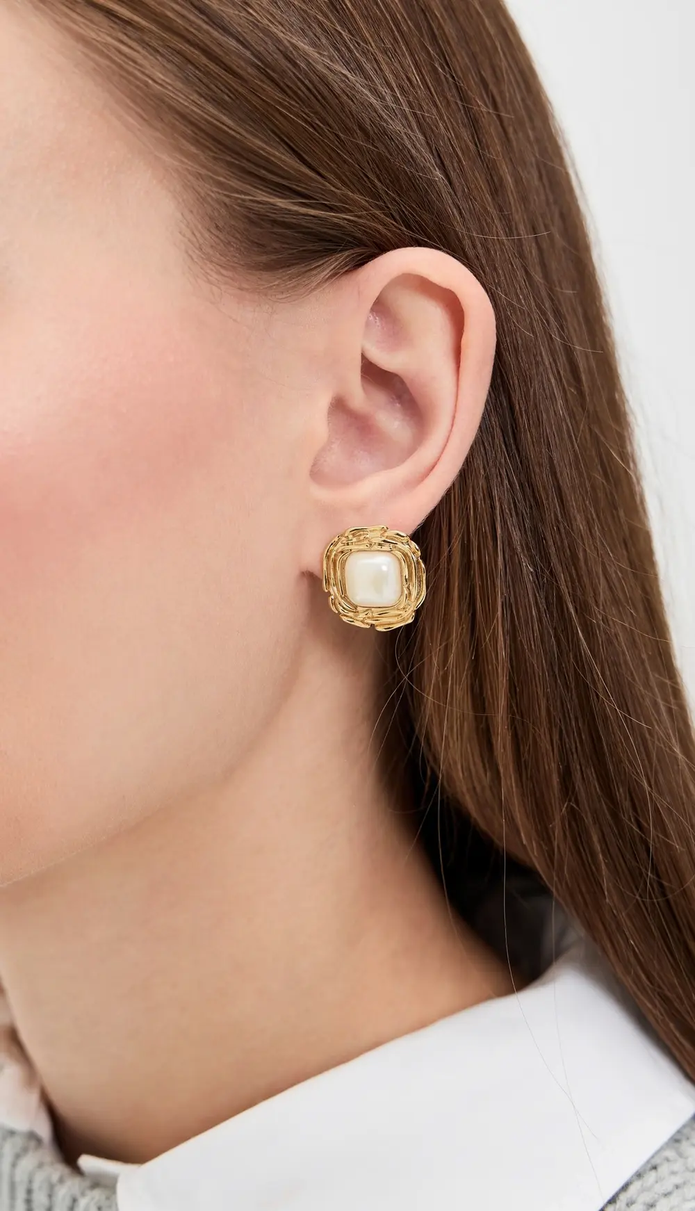 By Adina Eden Textured Frame Pearl Stud Earrings