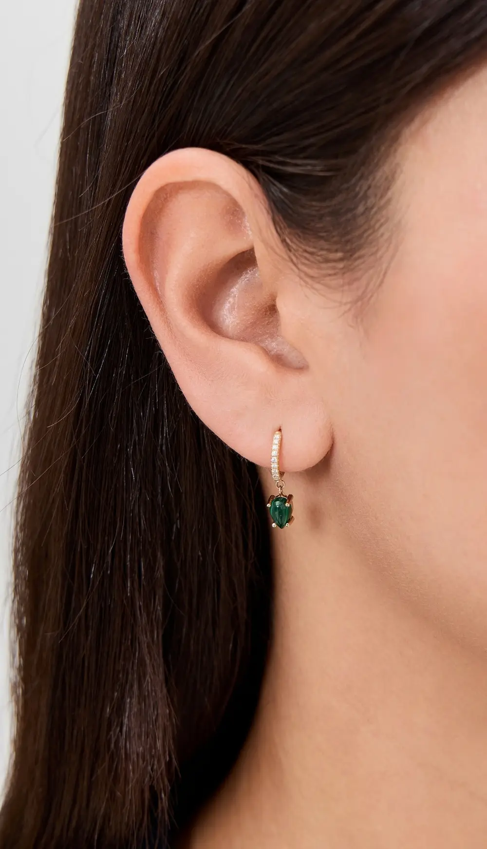 Zoe Chicco 14k Gold Pav Huggie Hoops with Pear Cut Malachite