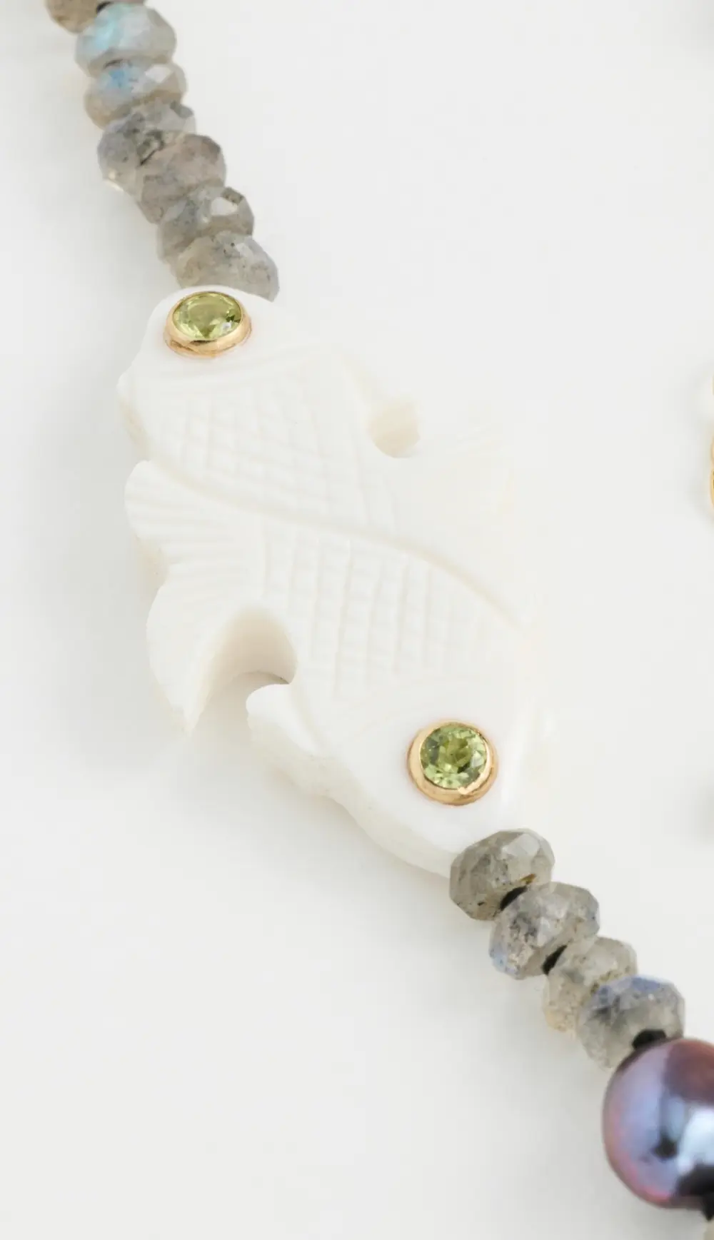 Chan Luu Carved Bone Fish Labradorite Beaded Necklace