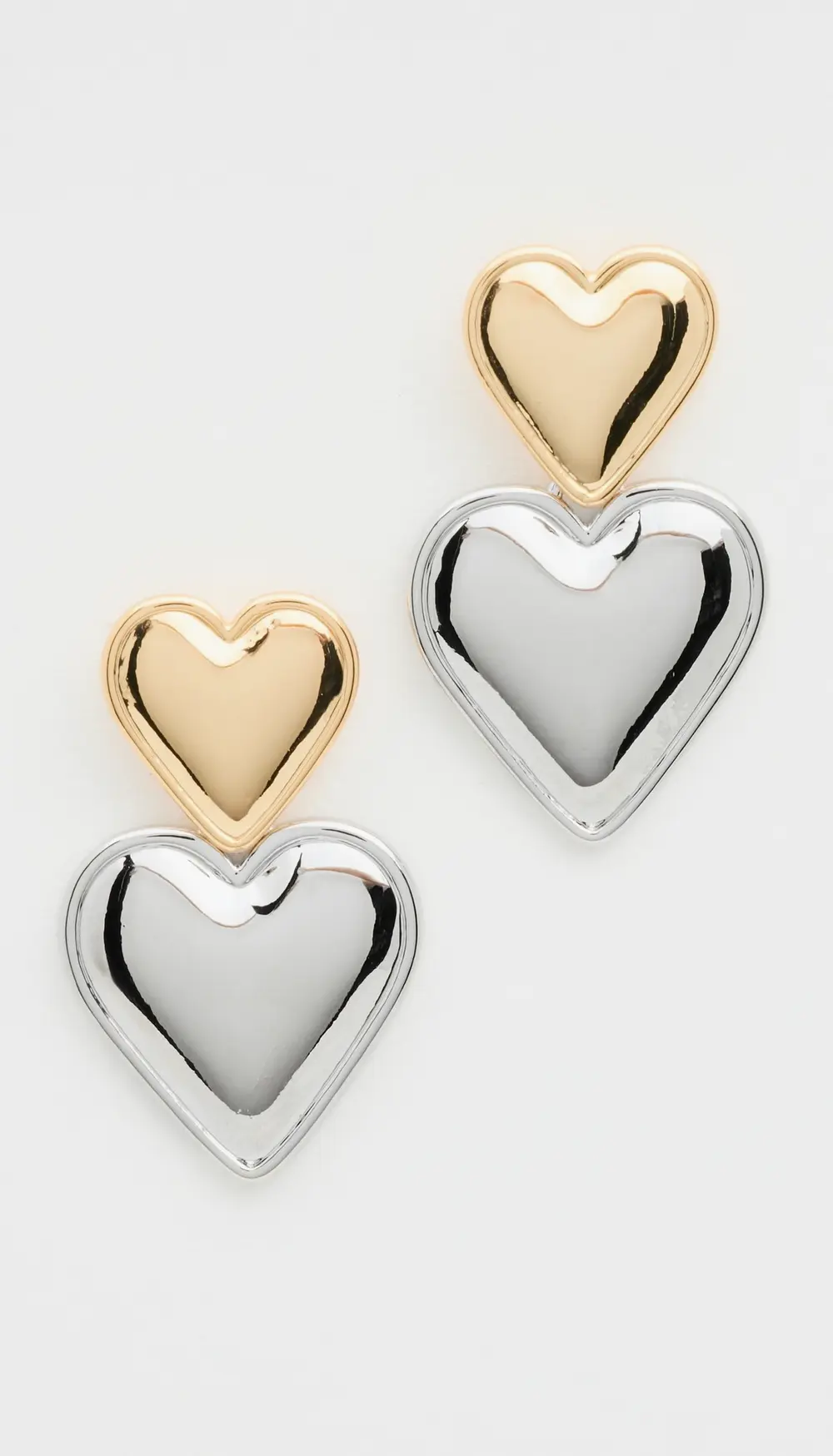 By Adina Eden Two Tone Double Heart Drop Stud Earrings