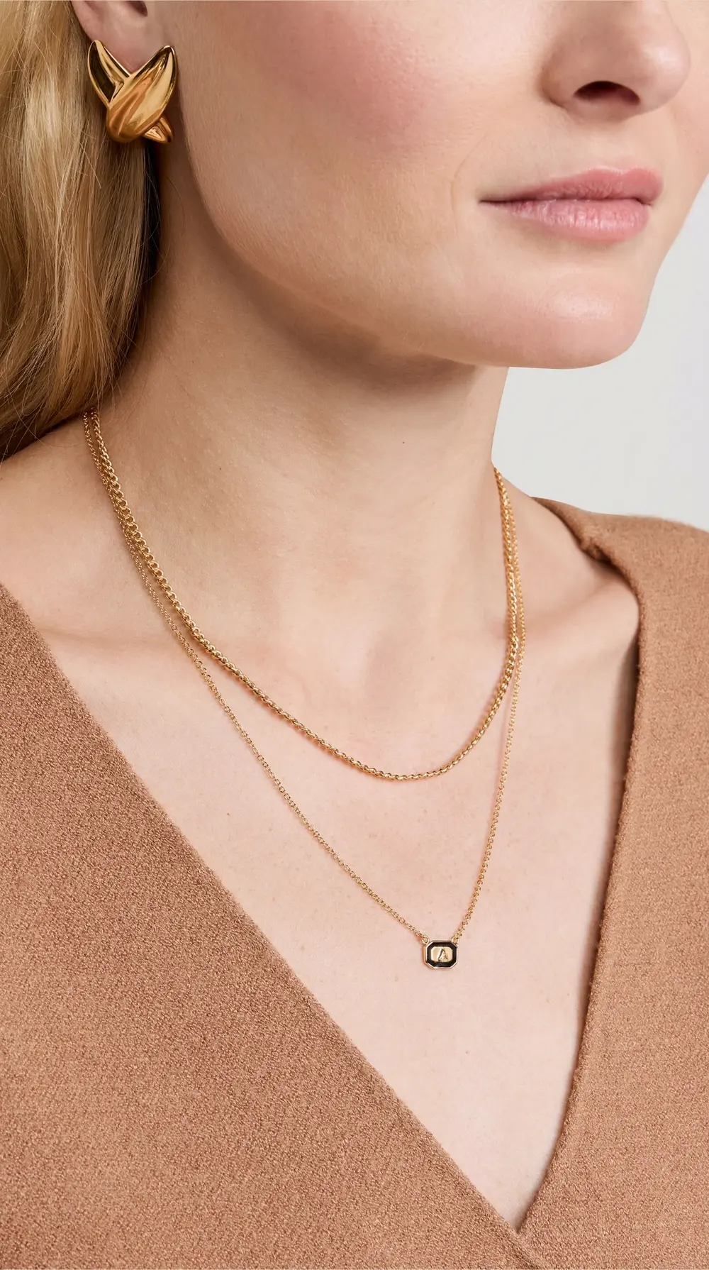 Gwen Beloti Initial Gold Block Pendant Necklace