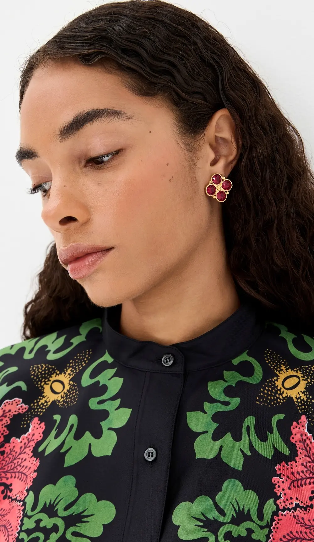 Kenneth Jay Lane Gold Earrings with Four Faceted Ruby Stones