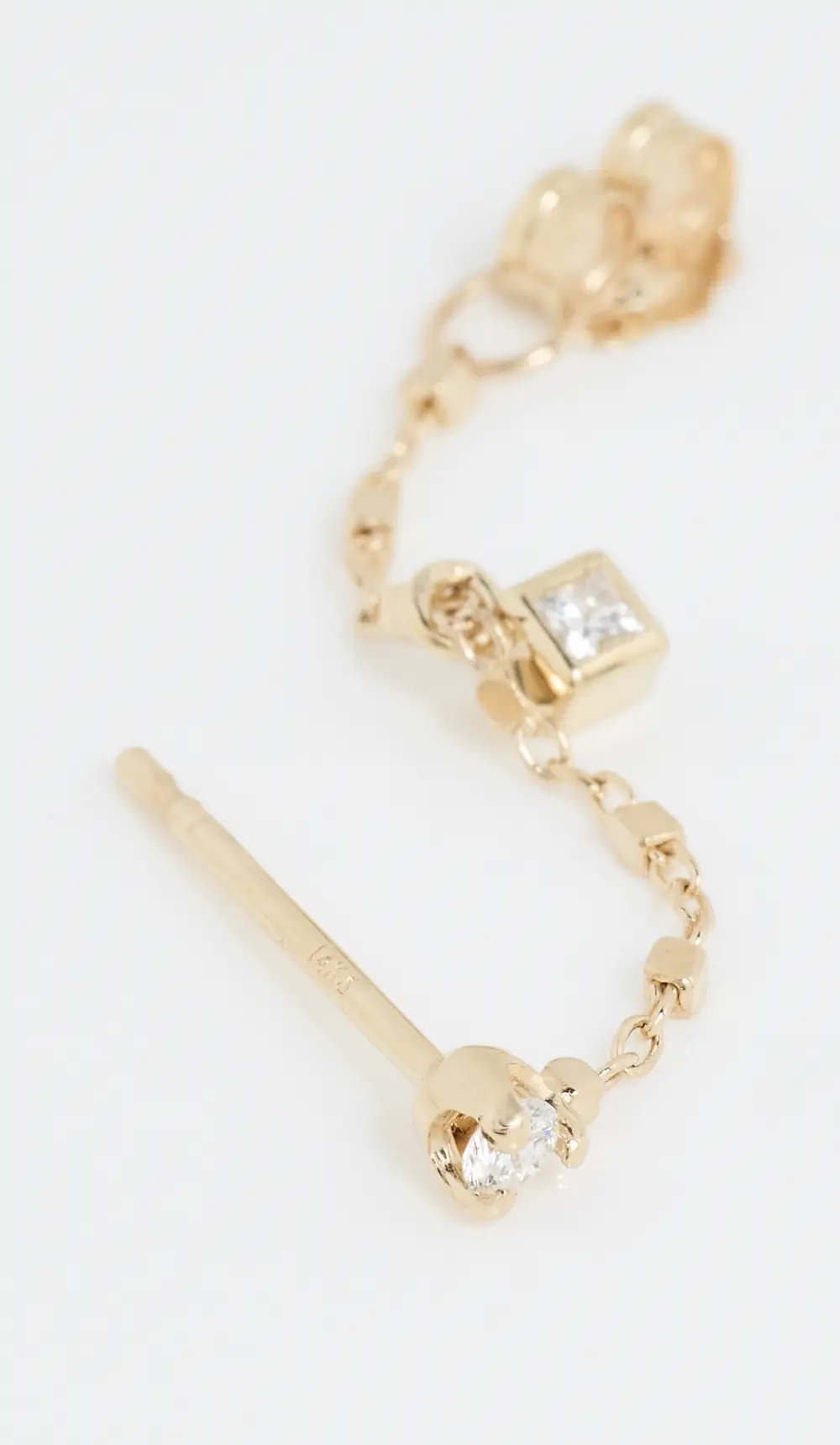 Zoe Chicco 14k Gold Prong Diamond Square Bead Chain Huggie Single Earring with Diamond Drop