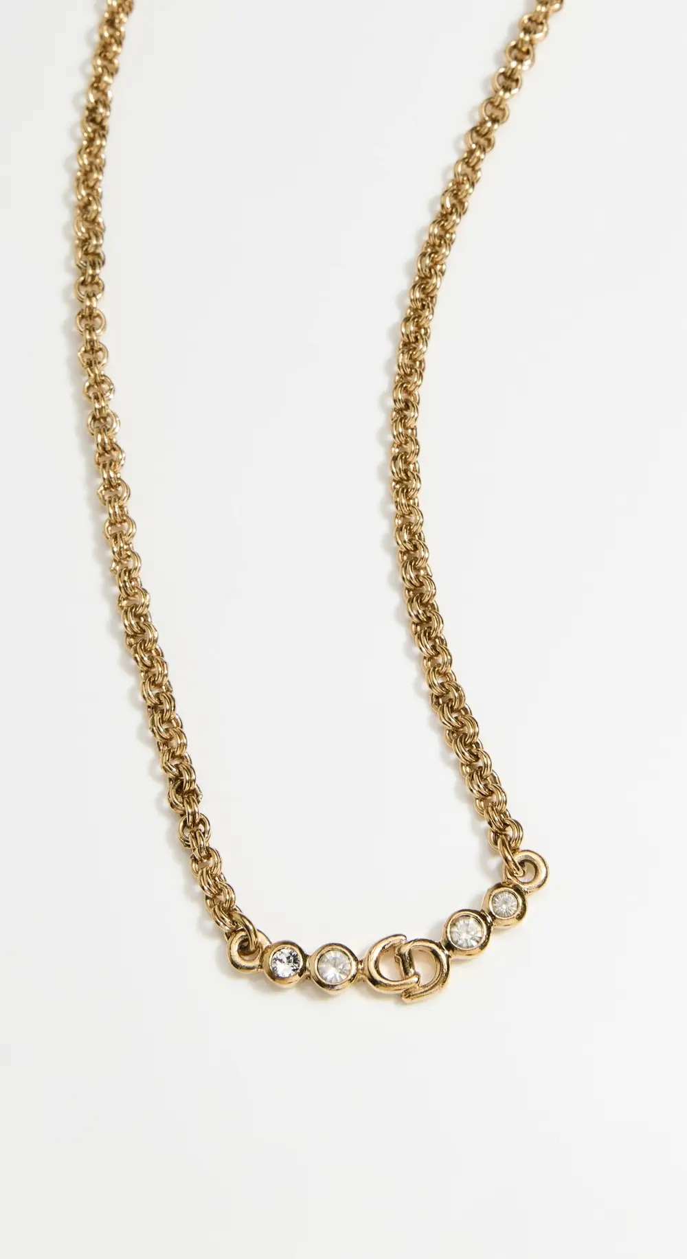 What Goes Around Comes Around Dior Gold Crystal CD Necklace