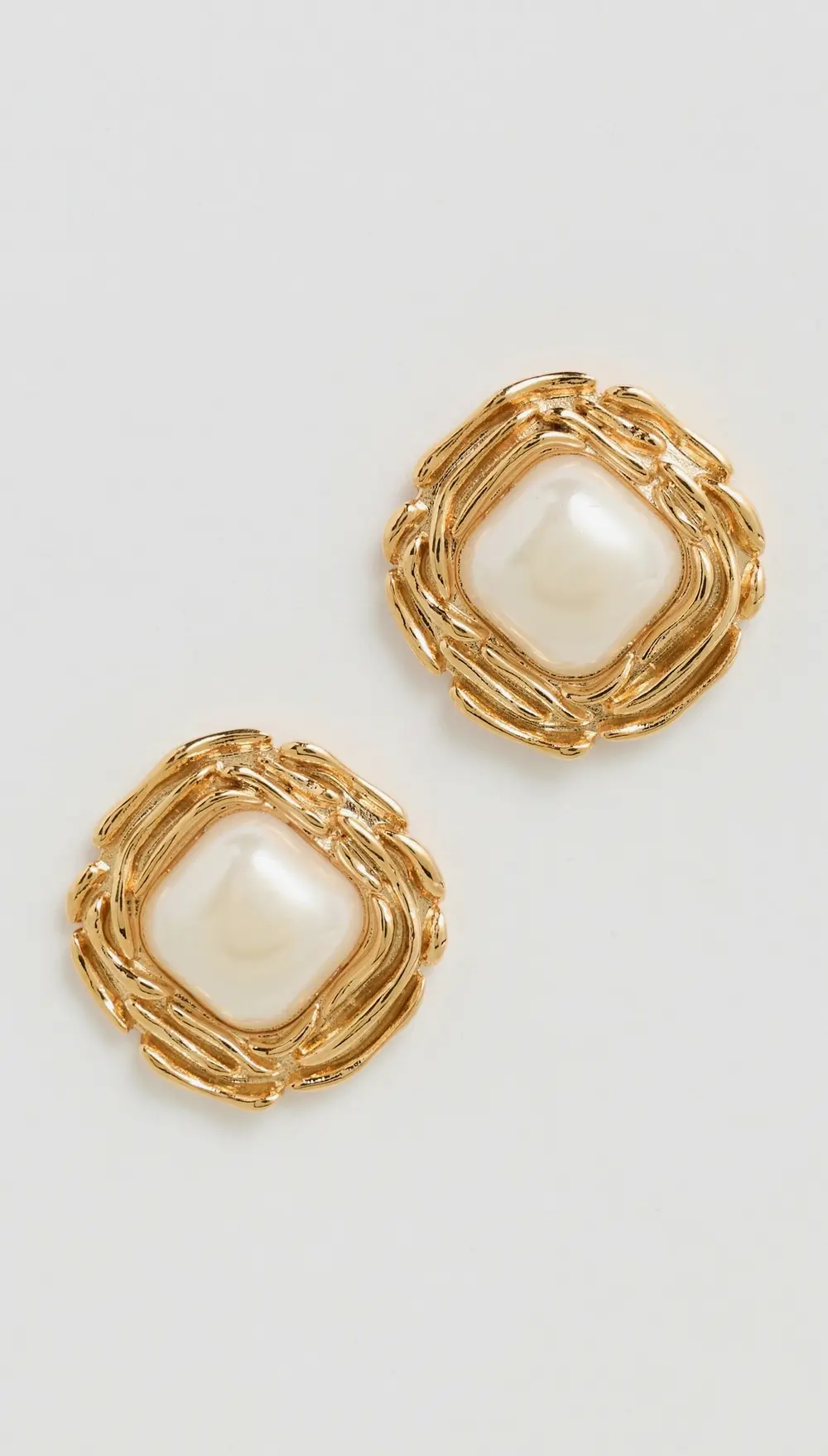 By Adina Eden Textured Frame Pearl Stud Earrings
