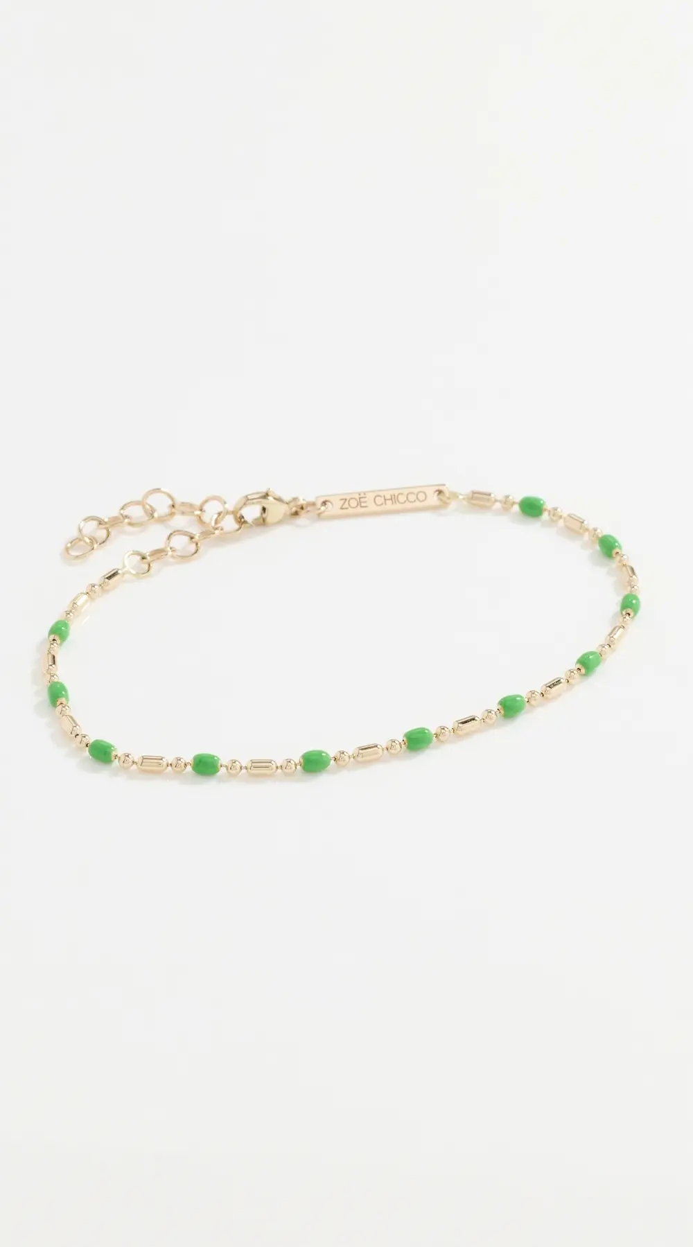 Zoe Chicco 14k Gold & Green Enamel Bar and Bead Chain Bracelet