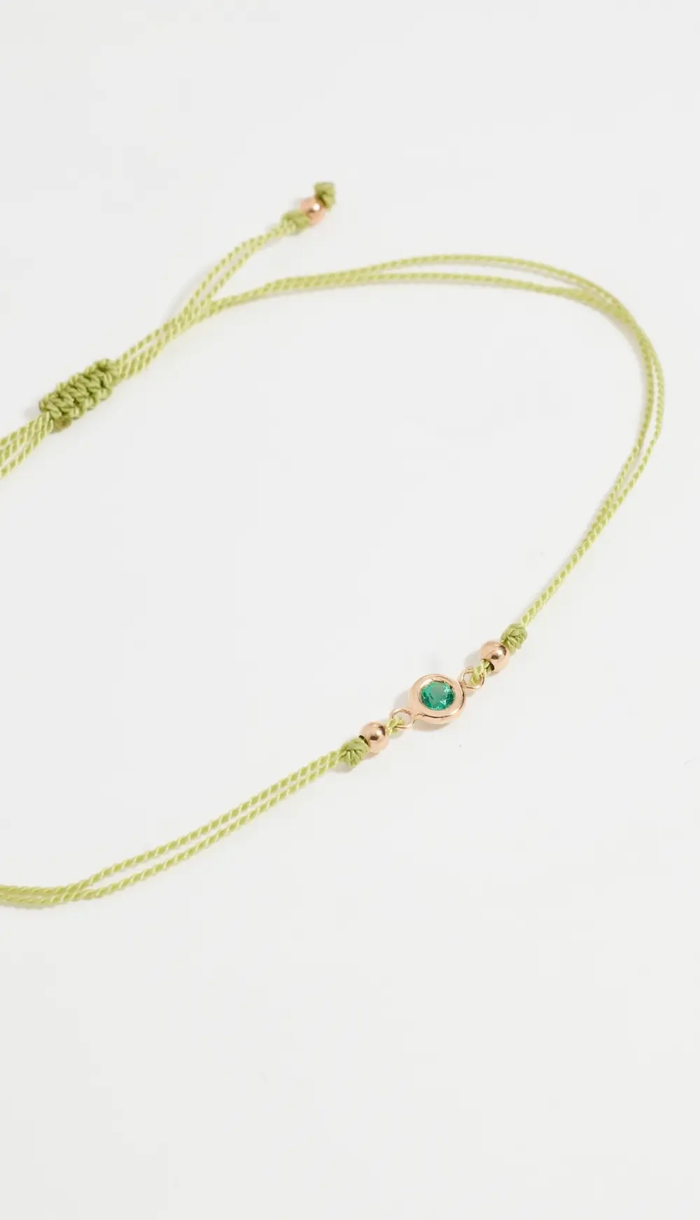Zoe Chicco 14k Gold Floating Emerald on Light Green Cord Bracelet