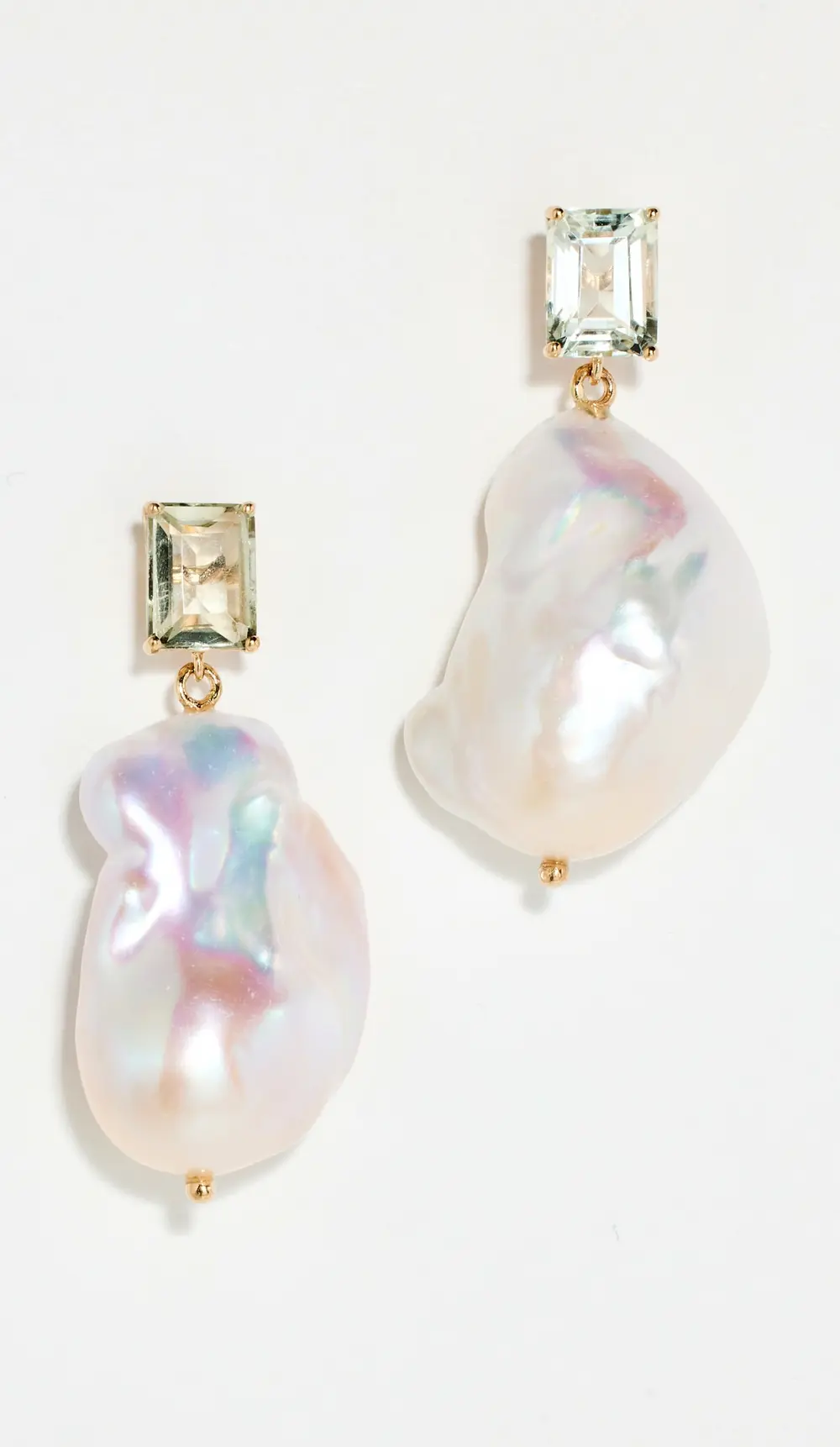 Mateo 14k Green Amethyst and Baroque Pearl Drop Earrings