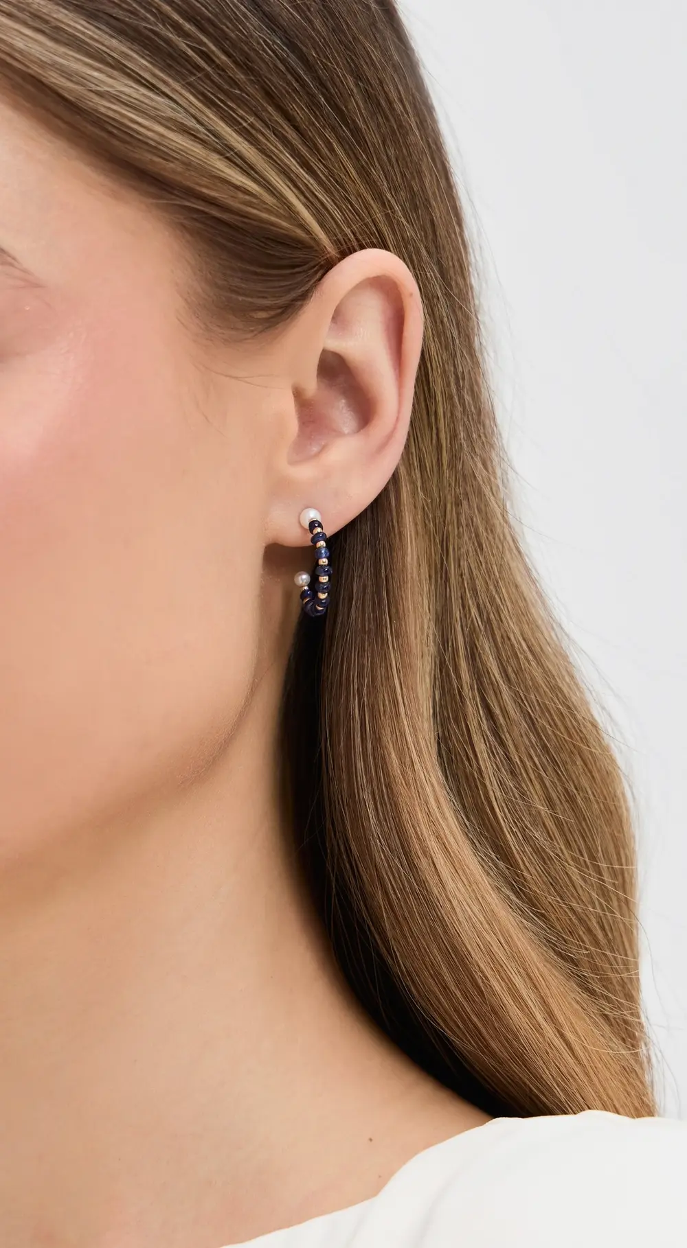 JIA JIA 14k Blue Sapphire Pearl Bead Hoop Earrings