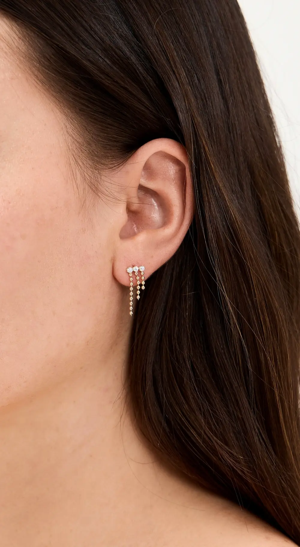 Zoe Chicco 14k Gold Prong Diamond and Bead Chain Waterfall Earrings