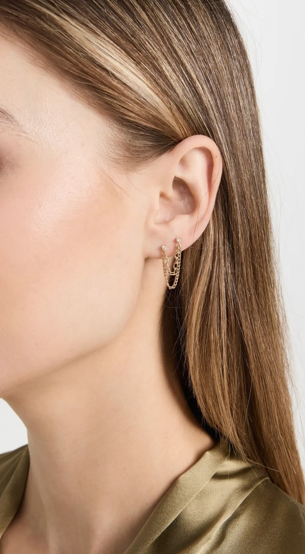 Zoe Chicco 14k 2mm Diamonds with 2 Hanging Chains Earring