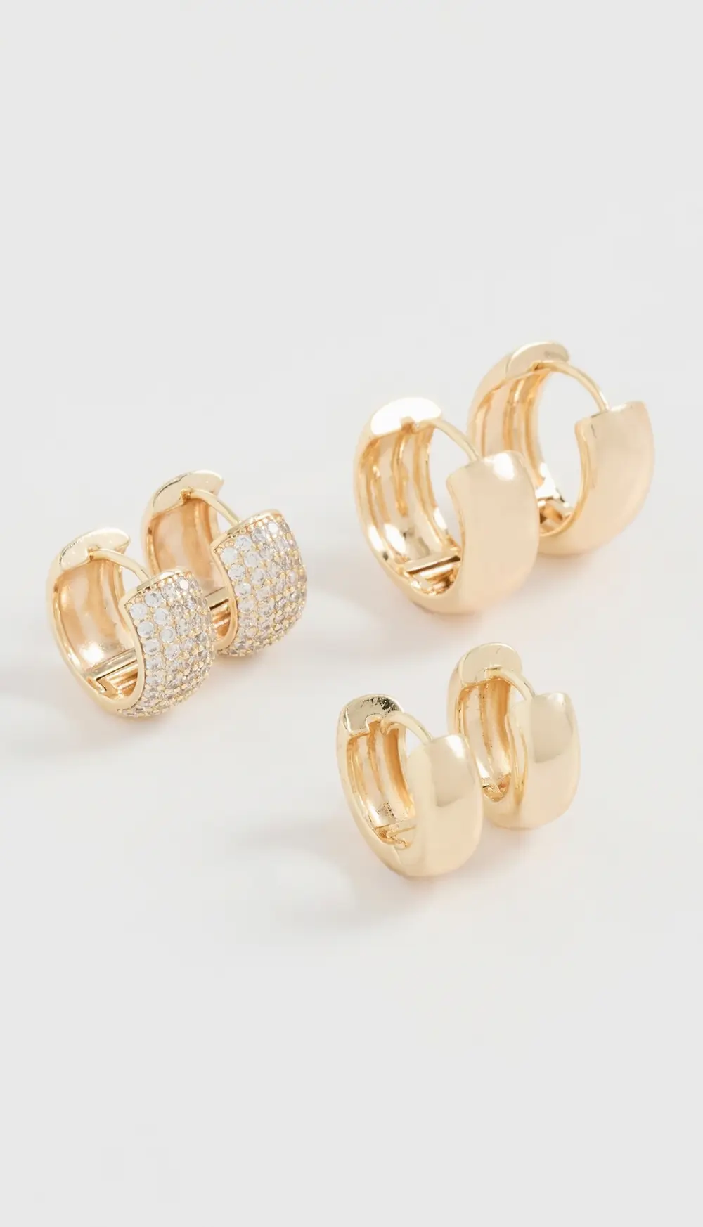 By Adina Eden Solid/Pave Wide Huggie Earrings Combo Set