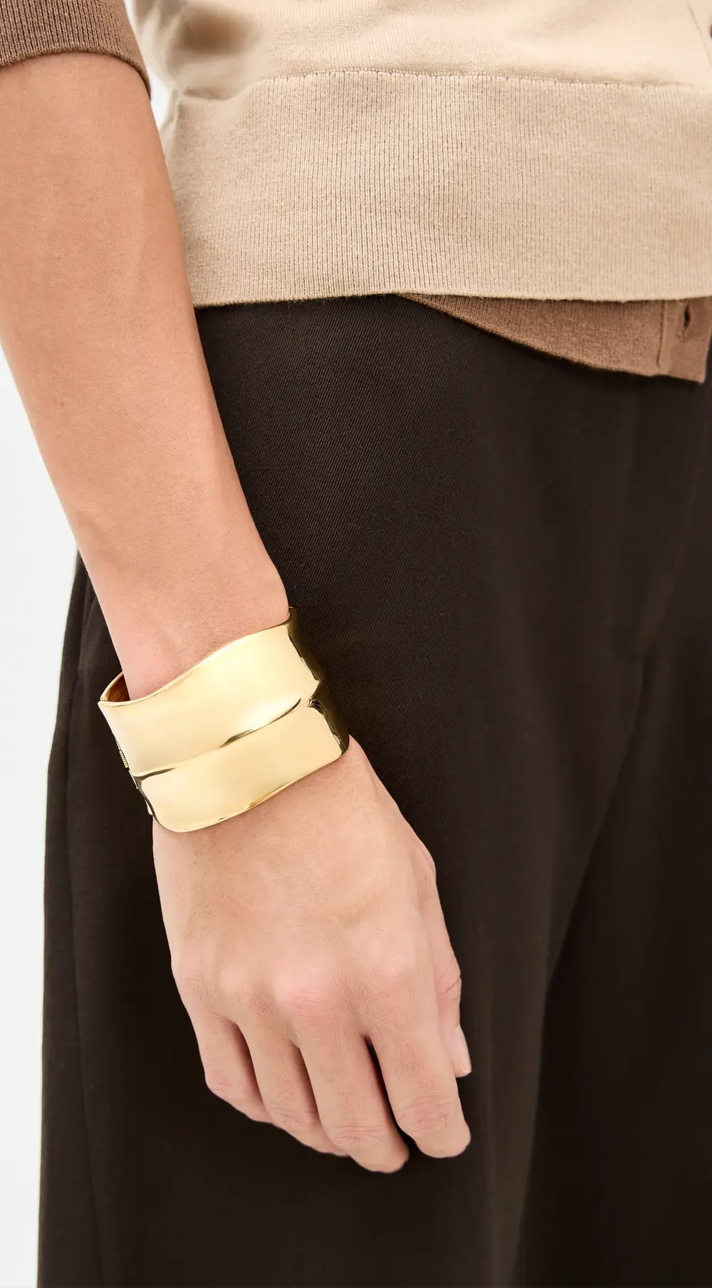 Kenneth Jay Lane Thick Polished Gold Hinged Cuff Bracelet