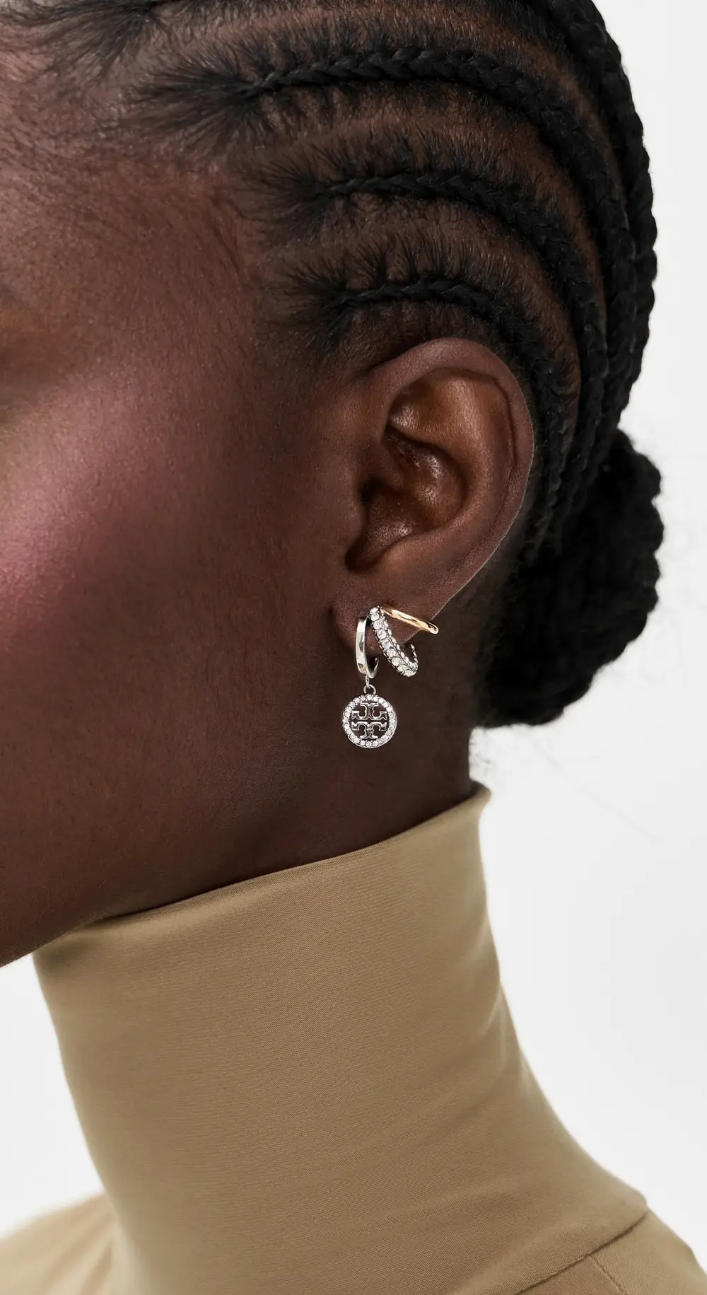 Tory Burch Icon Pavé Triple Hoop Earrings