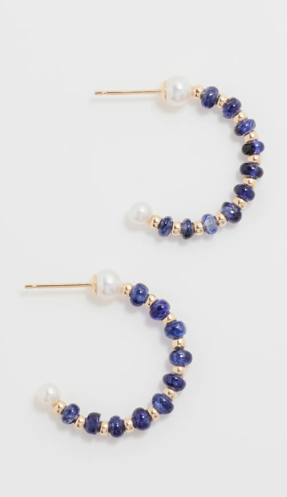 JIA JIA 14k Blue Sapphire Pearl Bead Hoop Earrings
