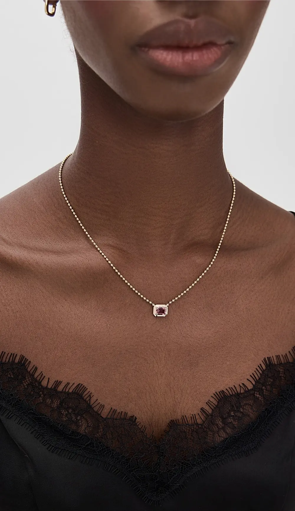 Zoe Chicco 14k Gold One of A Kind Emerald Cut Pink Tourmaline Bead Chain Necklace