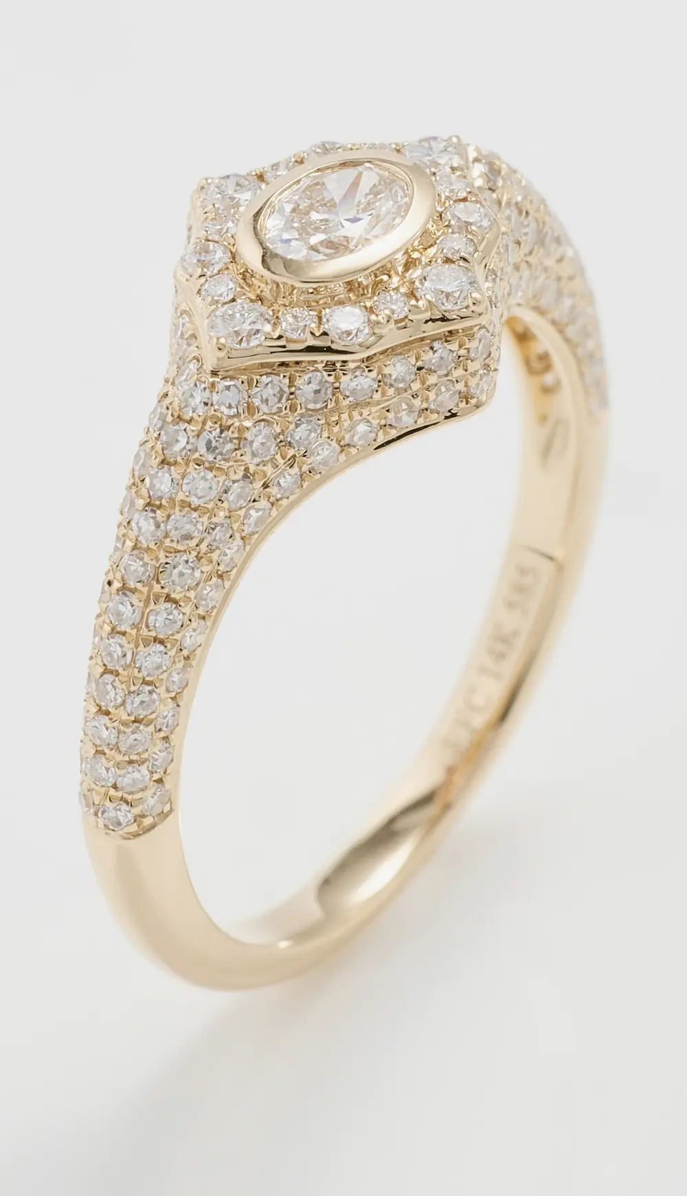 EF Collection 14k Oval Diamond Daphne Signet Ring