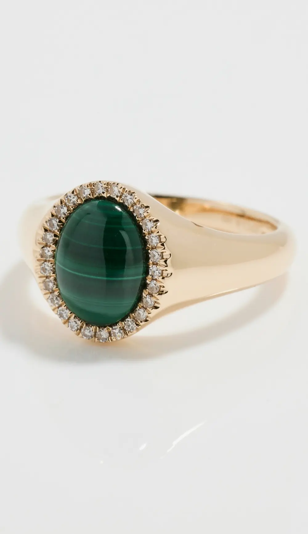 EF Collection 14k Diamond & Malachite Cabochon Signet Ring