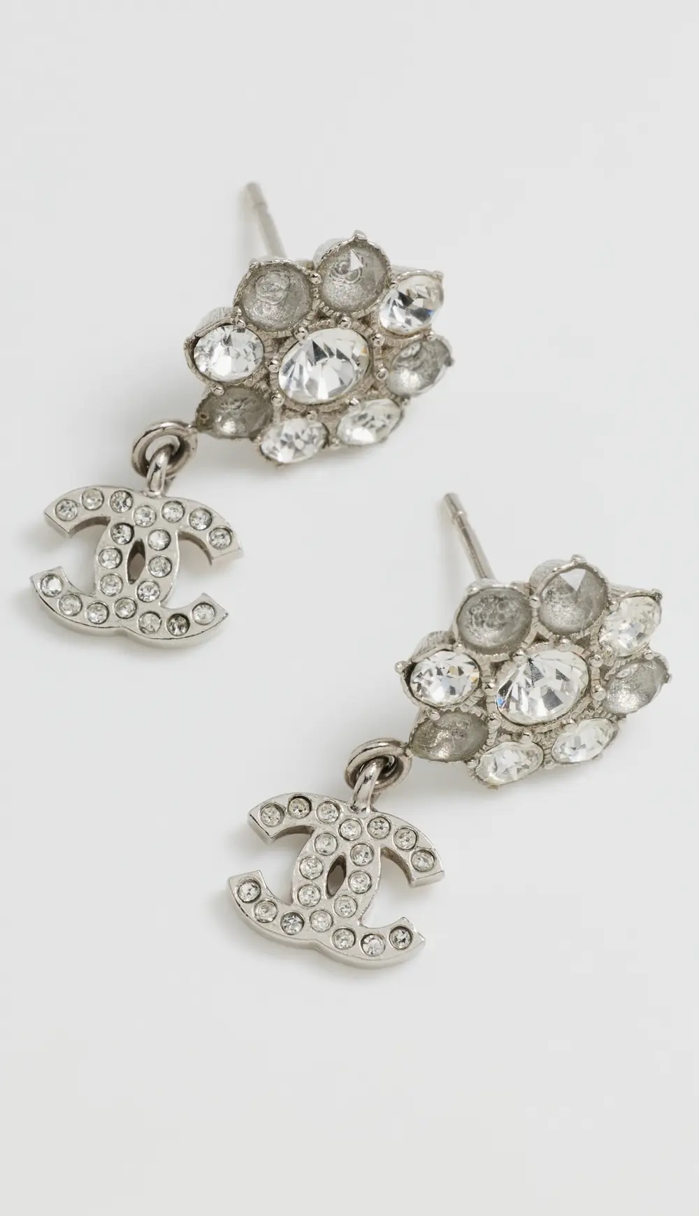 What Goes Around Comes Around Chanel Silver Crystal CC Cluster Earrings