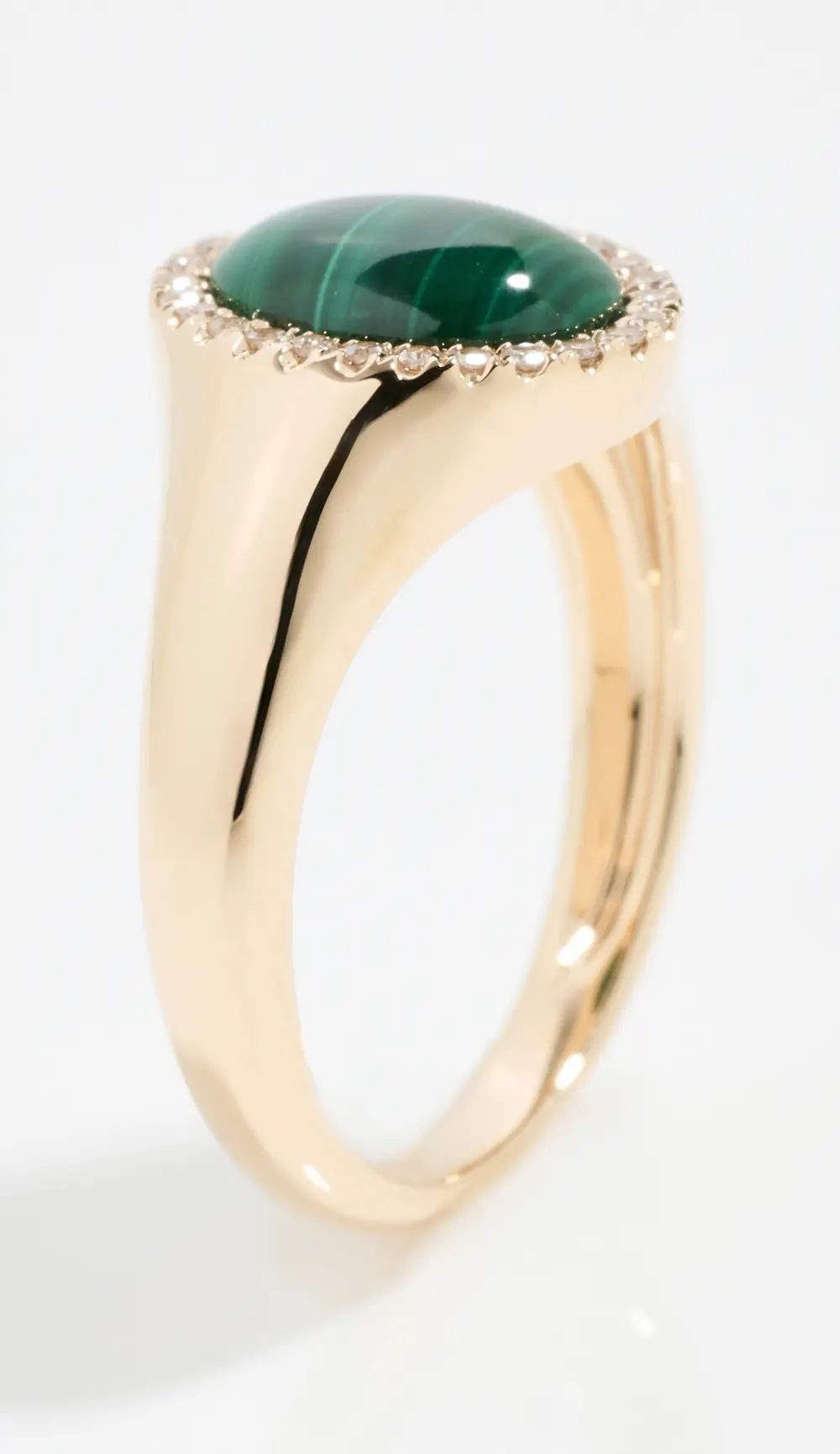 EF Collection 14k Diamond & Malachite Cabochon Signet Ring
