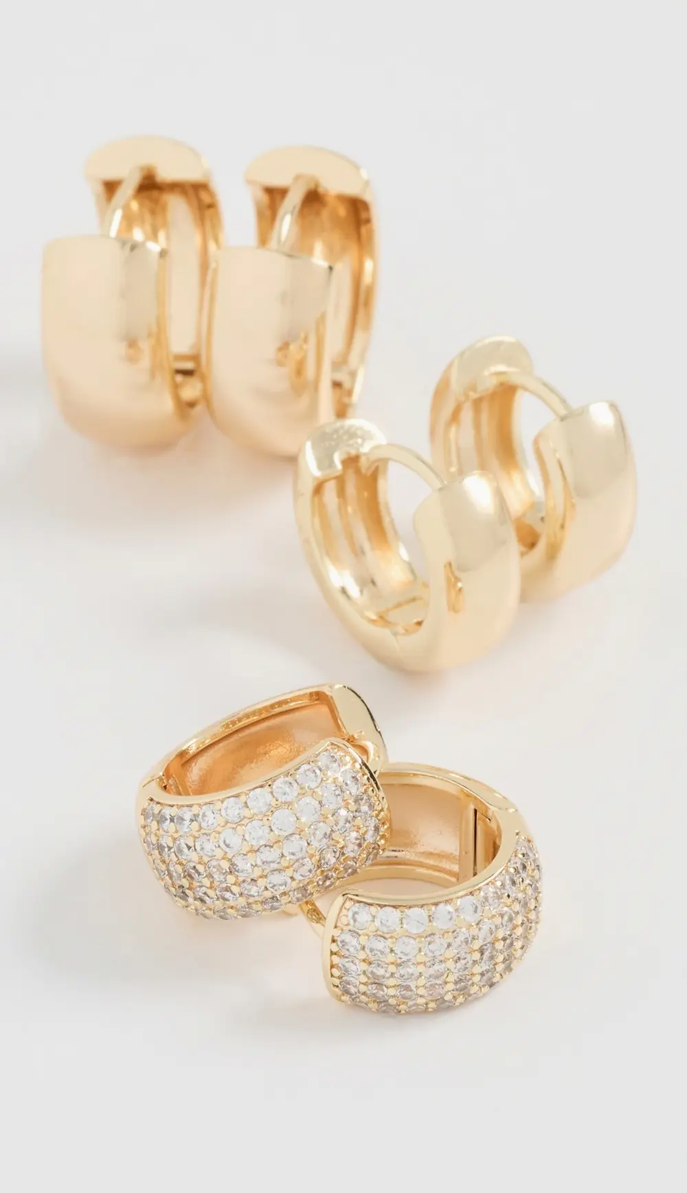 By Adina Eden Solid/Pave Wide Huggie Earrings Combo Set