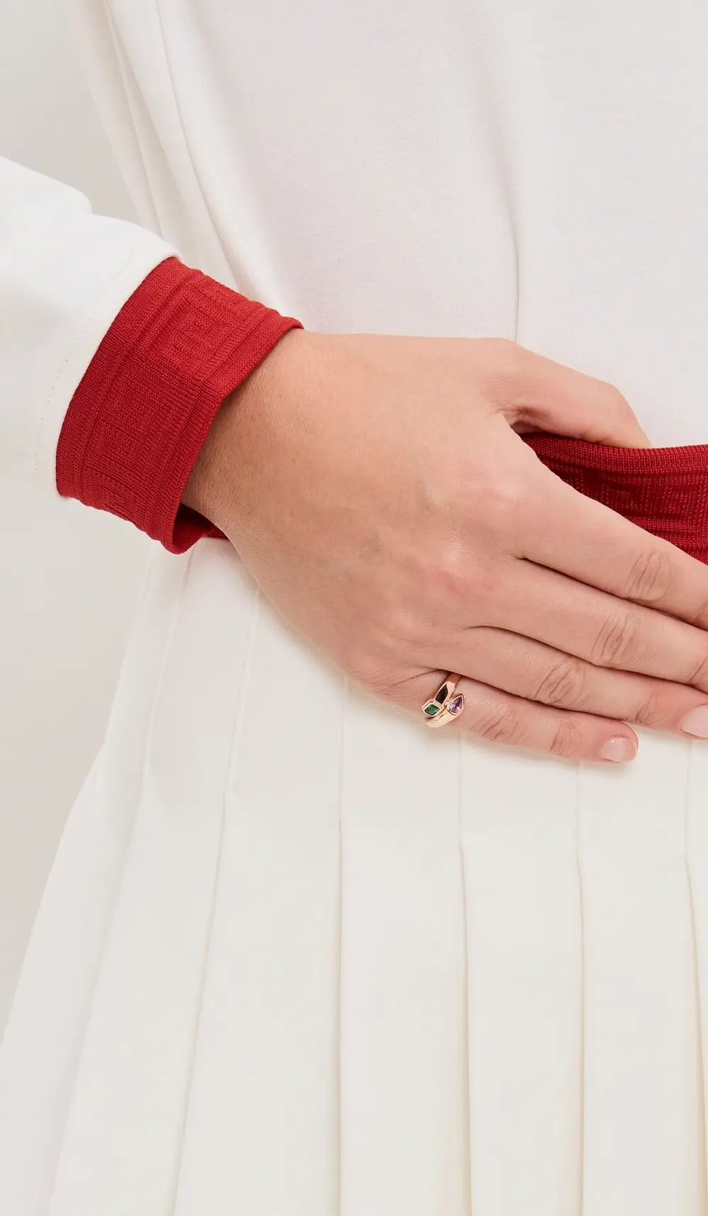 SHAY 18k Emerald and Pink Sapphire Bypass Pinky Ring