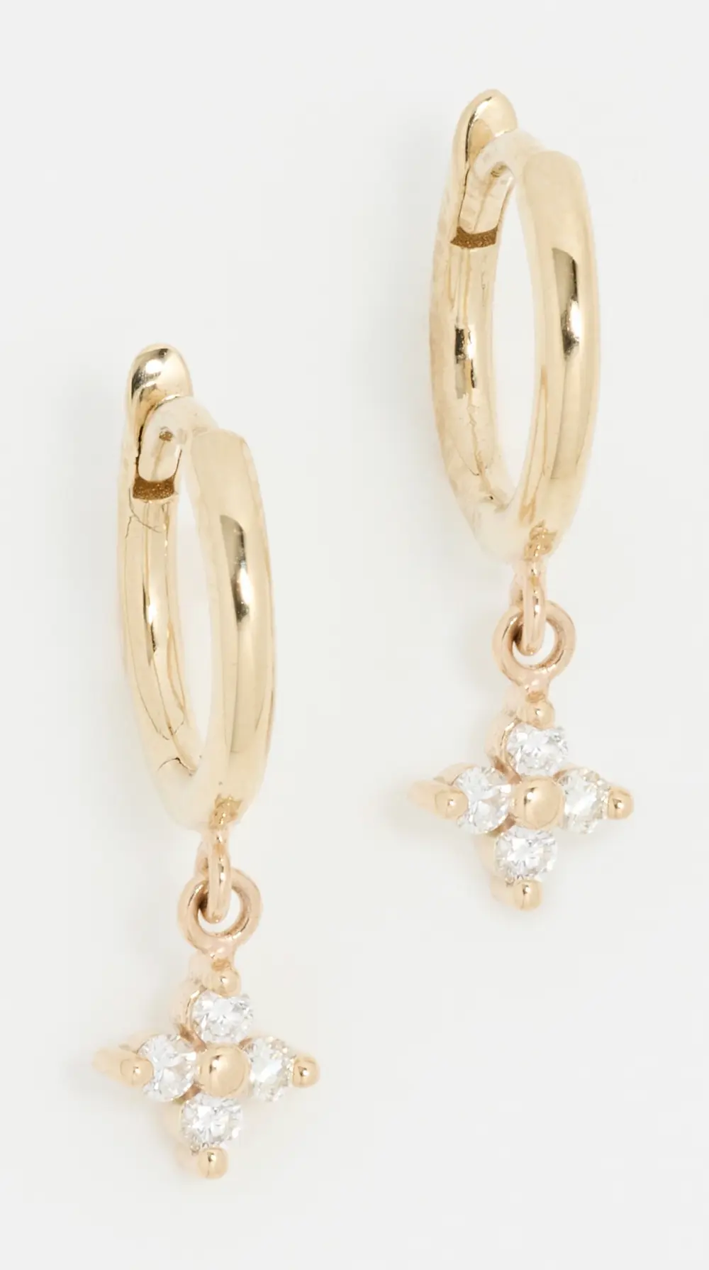 Zoe Chicco 14k Gold 10.5mm Hinged Huggie Hoops with Diamond Quads