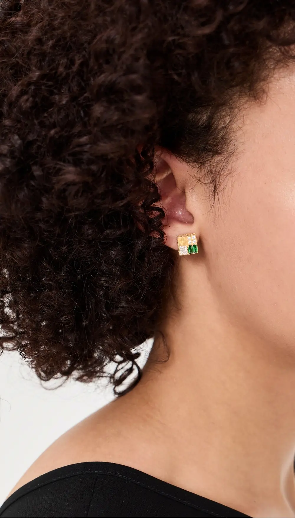 Gwen Beloti Woven Chunky Cube Emerald Stud Earrings
