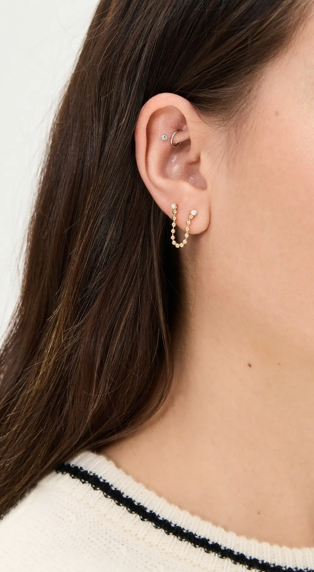 Zoe Chicco 14k Gold Prong Diamonds on Bead Chain Double Stud Earring