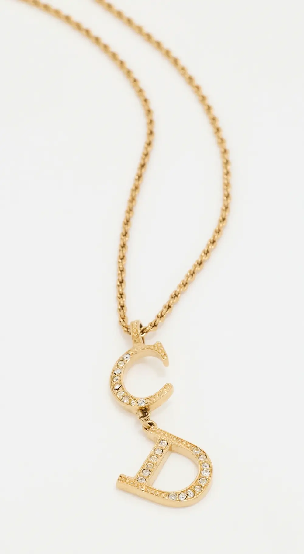 What Goes Around Comes Around Dior Gold Crystal CD Necklace