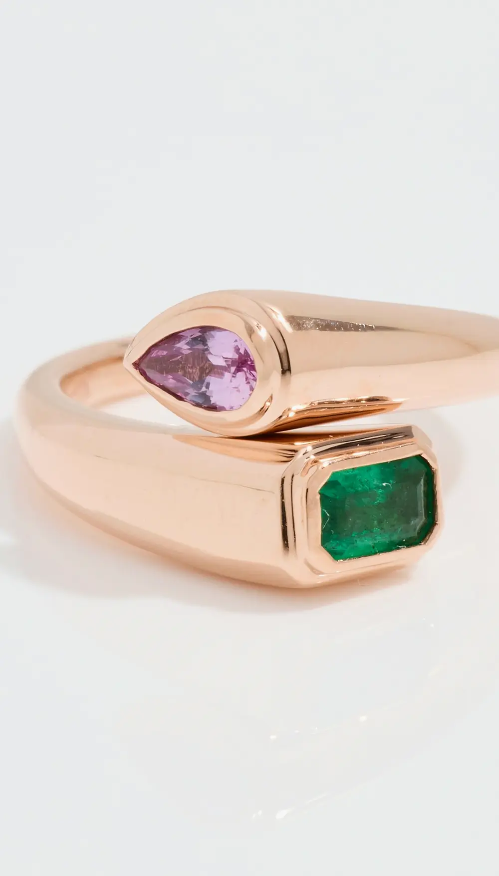 SHAY 18k Emerald and Pink Sapphire Bypass Pinky Ring