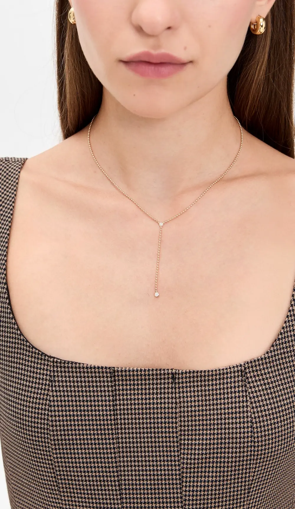 Zoe Chicco 14k Gold Bead Chain Lariat with Floating Diamonds Necklace