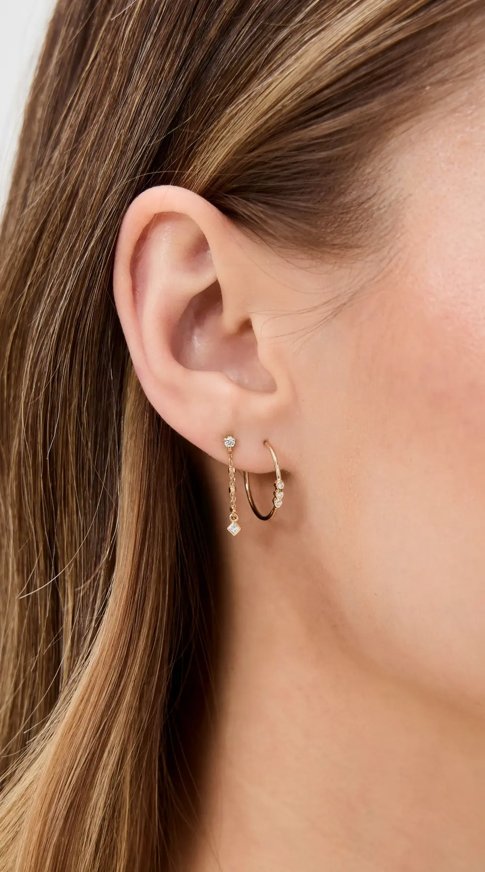 Zoe Chicco 14k Gold 3 Bezel Set Diamond Hoop Earrings